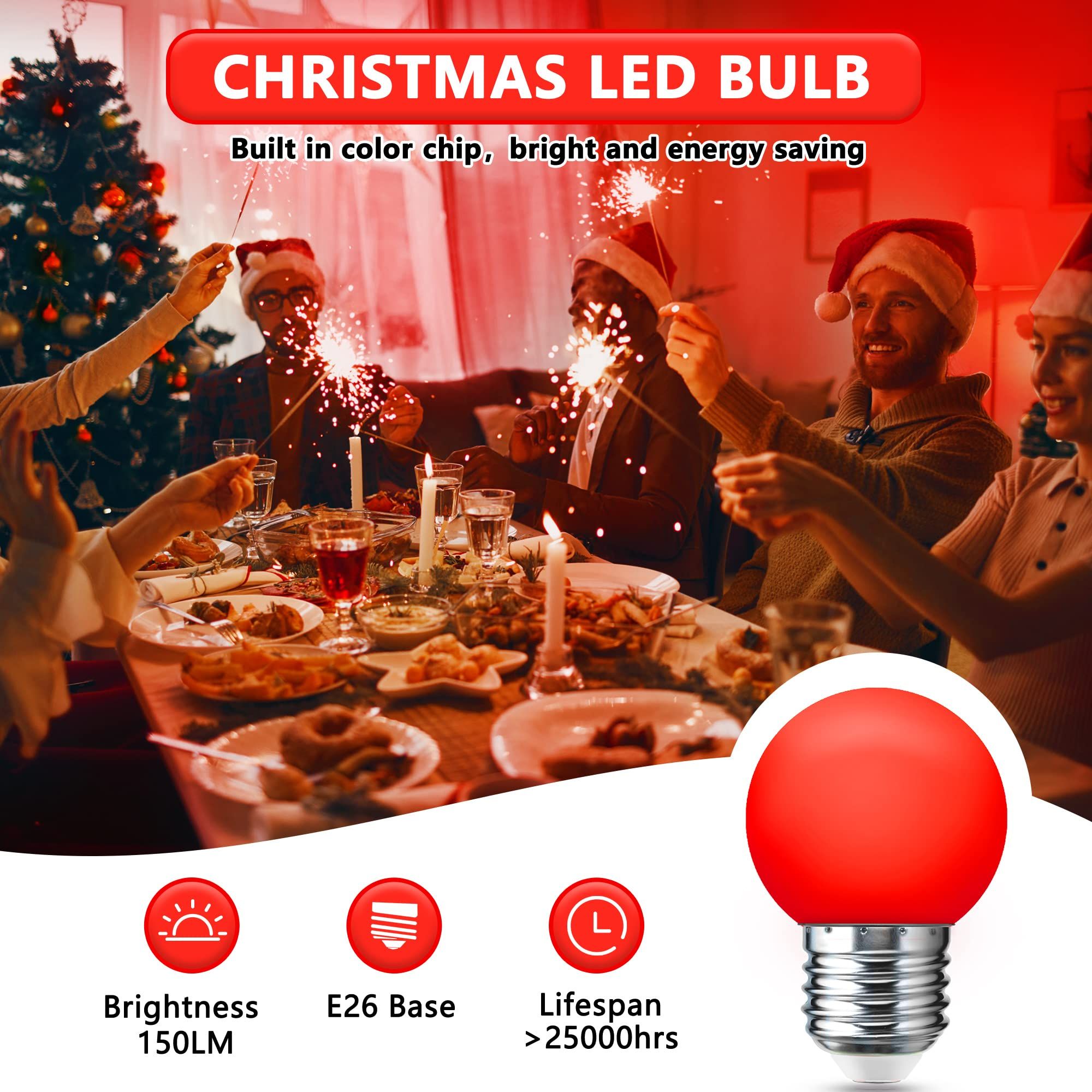 Red Light Bulb 5W Colored Night Lights, Porch, Holiday String Fairy Mood Lights Decor,Easy to install Various Applications 6 Pack — image 4