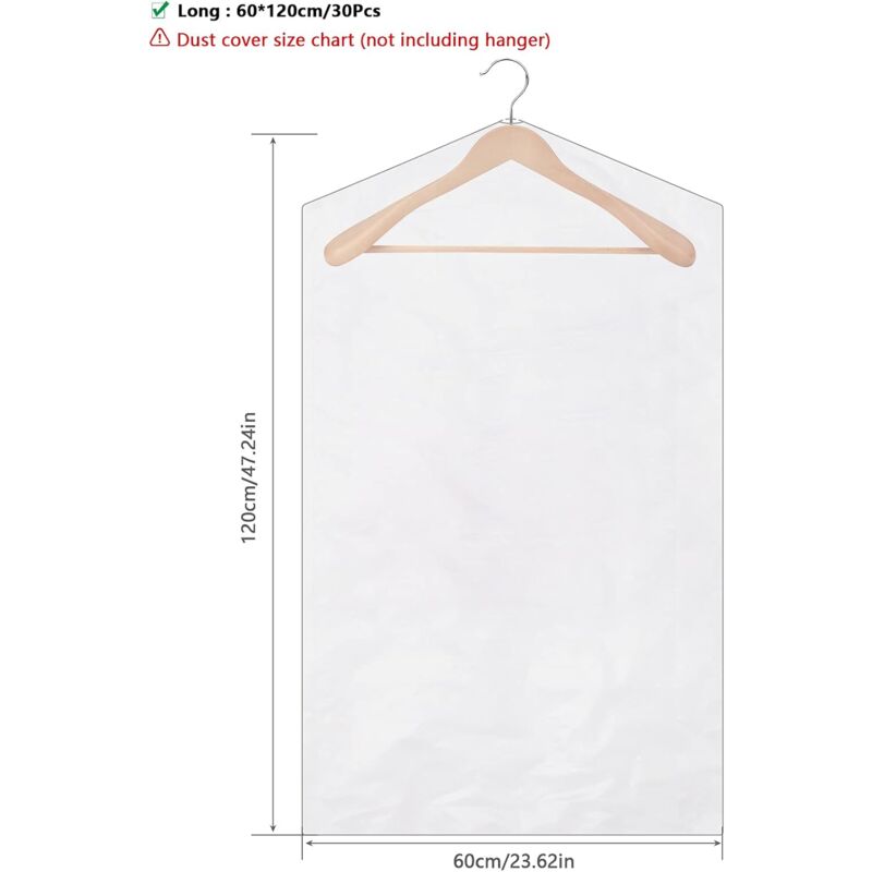 30 Pieces Garment Covers Dustproof Cover Dustproof Pouch Transparent Protective Covers For Dress Suits Coats 60 X 120 Cm — image 2