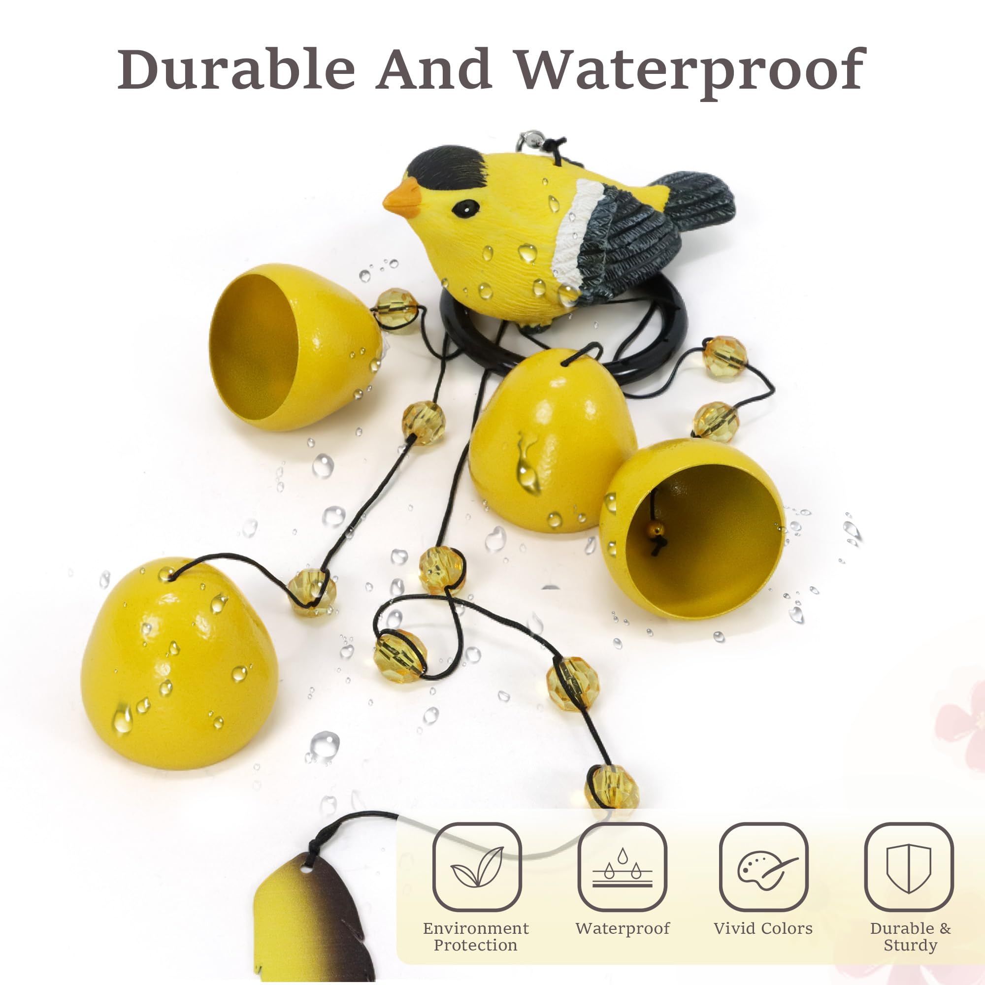 Bird Wind Chimes for Outside，Goldfinch Bird Gifts，Yellow Bird Wind Chimes Outdoor Decorations,Garden Patio Backyard Hanging Decor — image 2