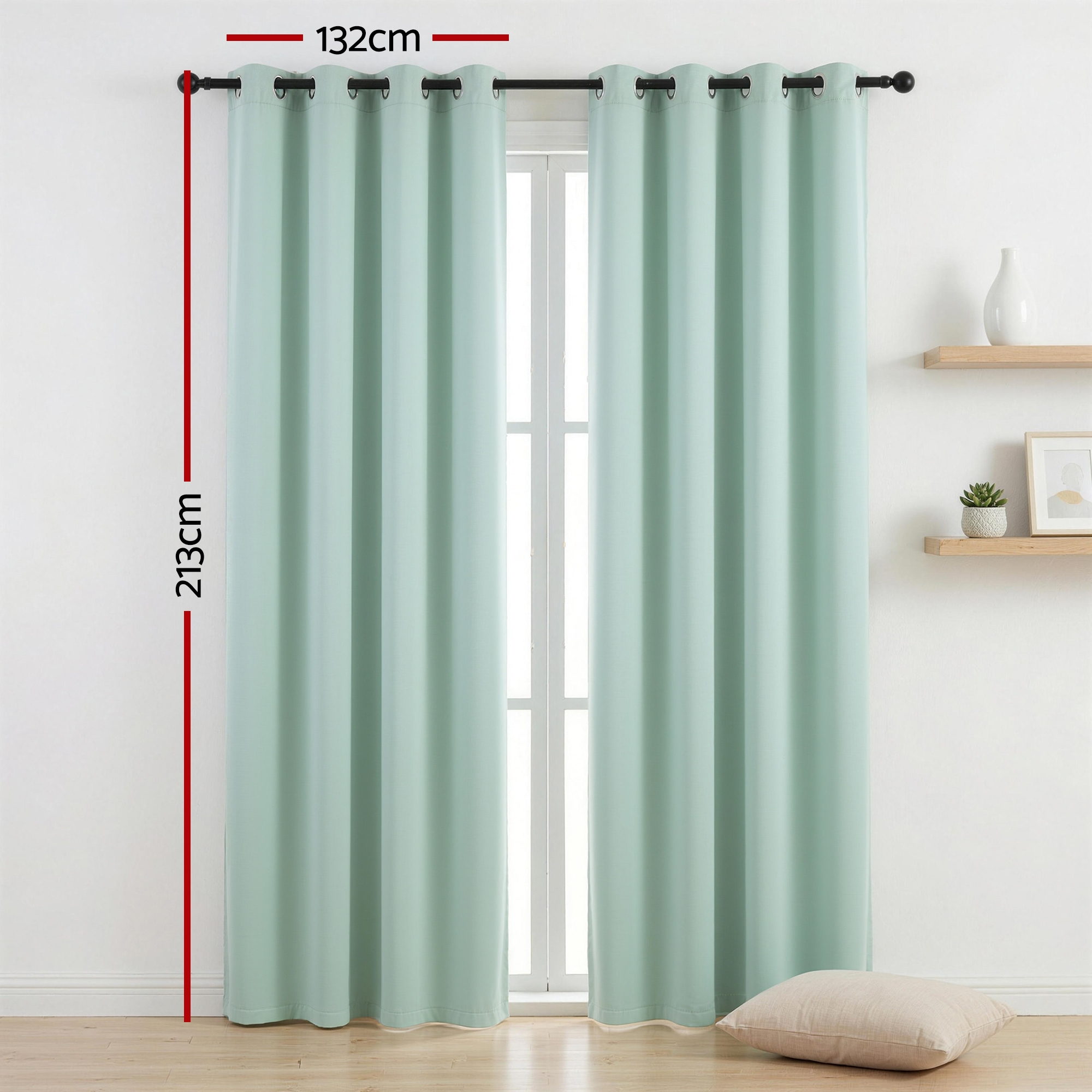 Artiss Blockout Curtains 2X 132x213cm Thermal Insulated Eyelet Drapes Green โ image 3