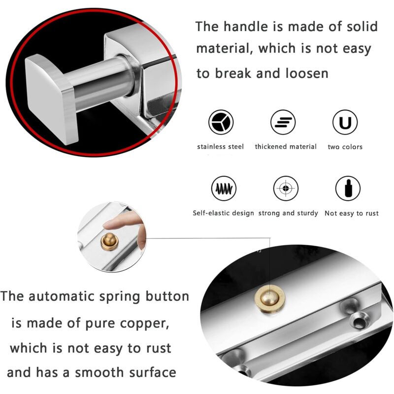 2 pcs Interior Door Lock, Bathroom Door Lock With Spring Knob, Silver, Black Automatic Door Lock 4 Inch/100Mm, For — image 3