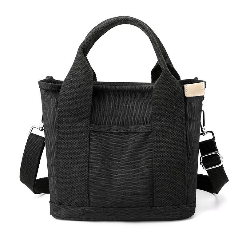 Multi-Compartment Canvas Tote Bag, 3-Way Handheld, Crossbody, and Shoulder Bag with Adjustable Strap for Daily Work and Shopping - Black