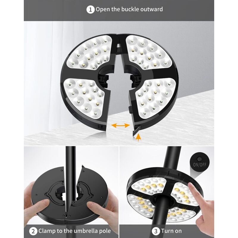48 LED Rechargeable Umbrella Light, With 3 Lighting Modes 72 Hours Adjustable Cordless Light For Garden Patio Umbrella — image 3