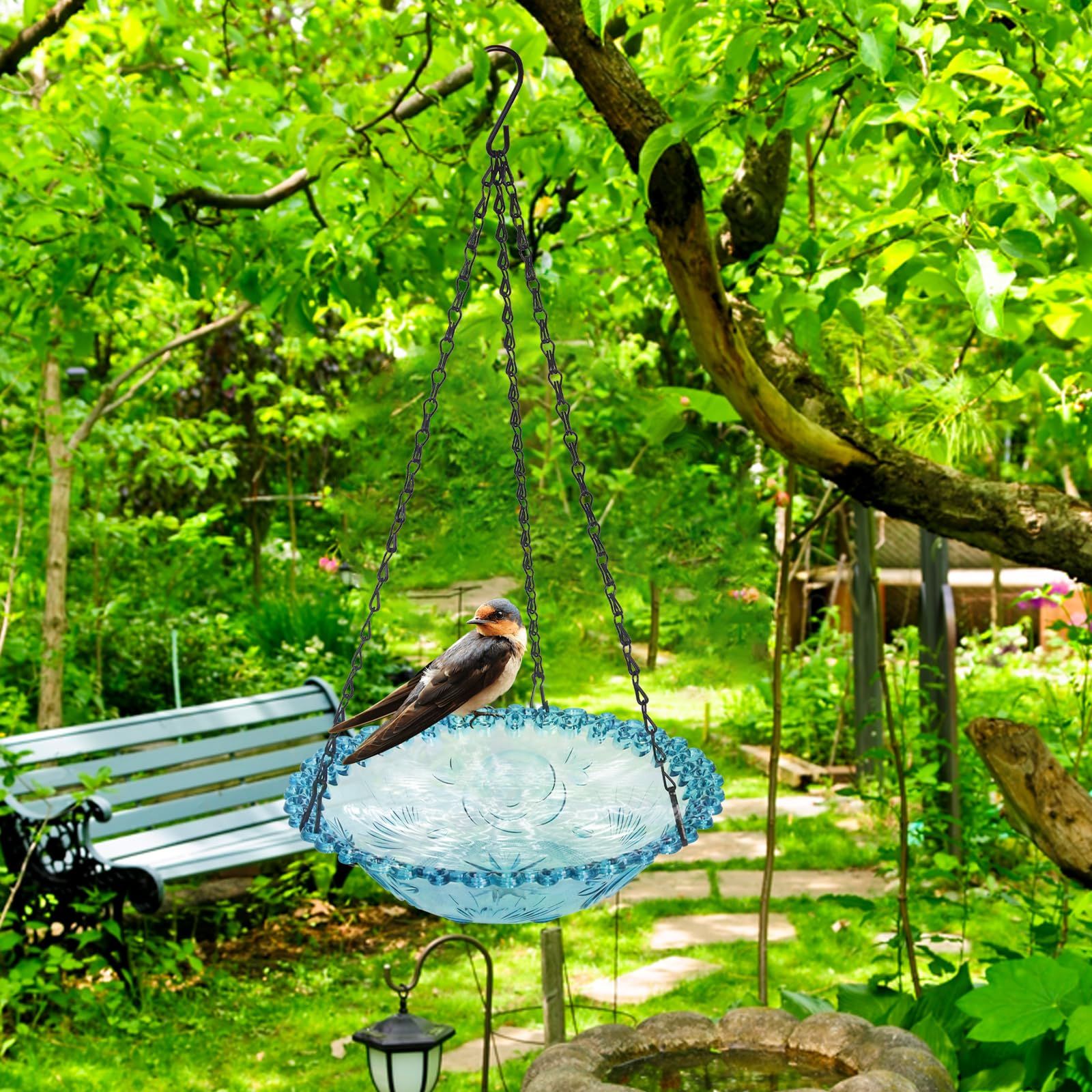 Bird Bath Hanging Seed Feeder Garden Plate Hanging Tray for Wild Backyard Attracting Birds (Blue- single layer) β image 4
