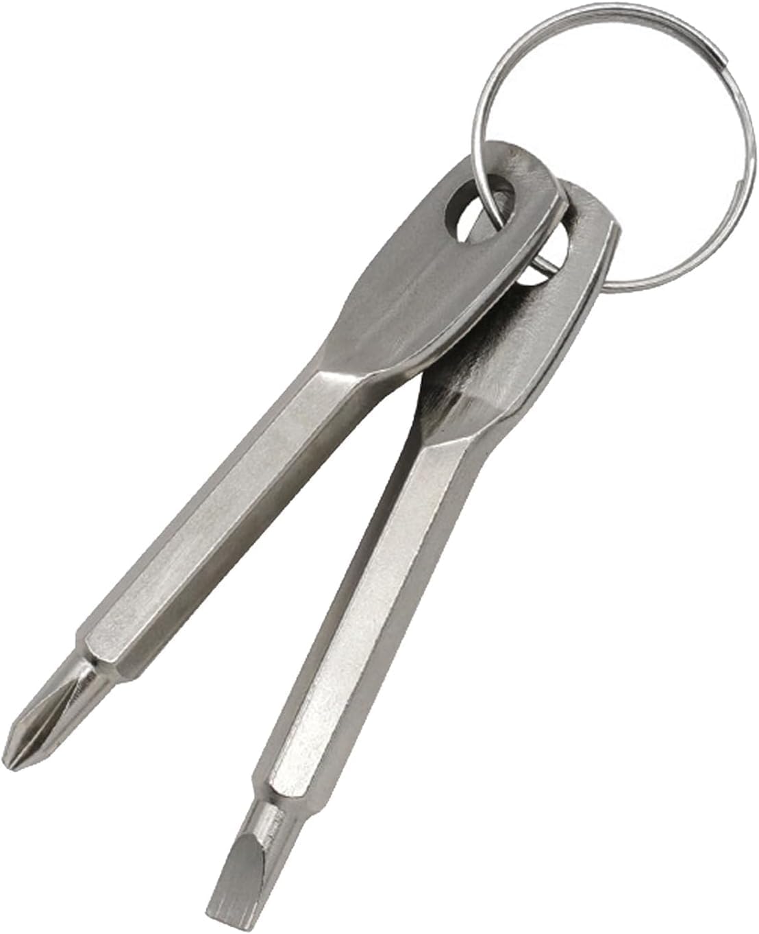 2-in-1 Keychain Screwdriver - Mini Double-Ended Flat & Cross Head - Stainless Steel - Pocket-Sized Tool - Silver