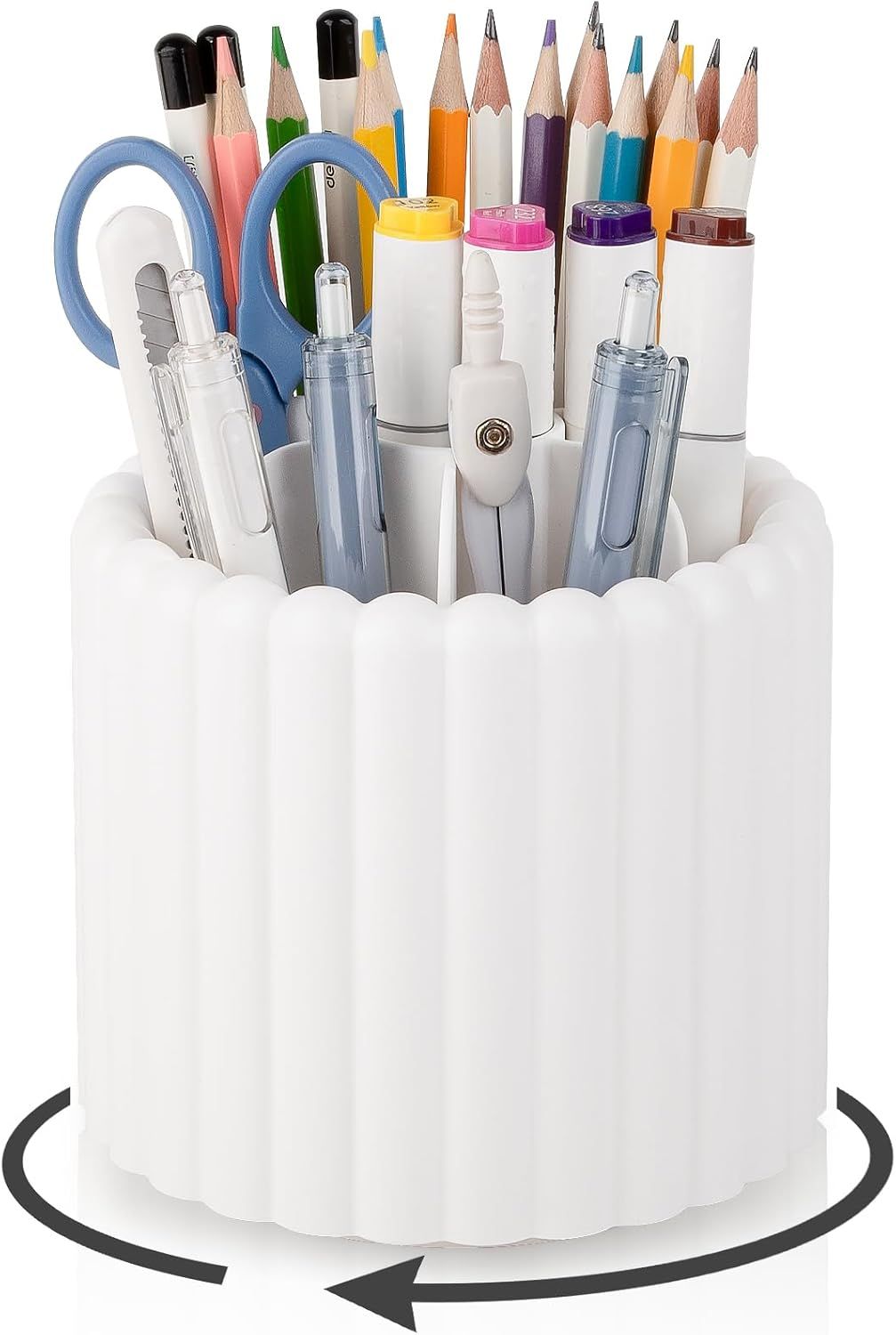 360ยฐ Rotating Pen Holder 7 Slots Desk Organizer Removable Pencil Cup Plastic Art Supplies and Accessories Desktop Storage Box Caddy for Office, School, Home