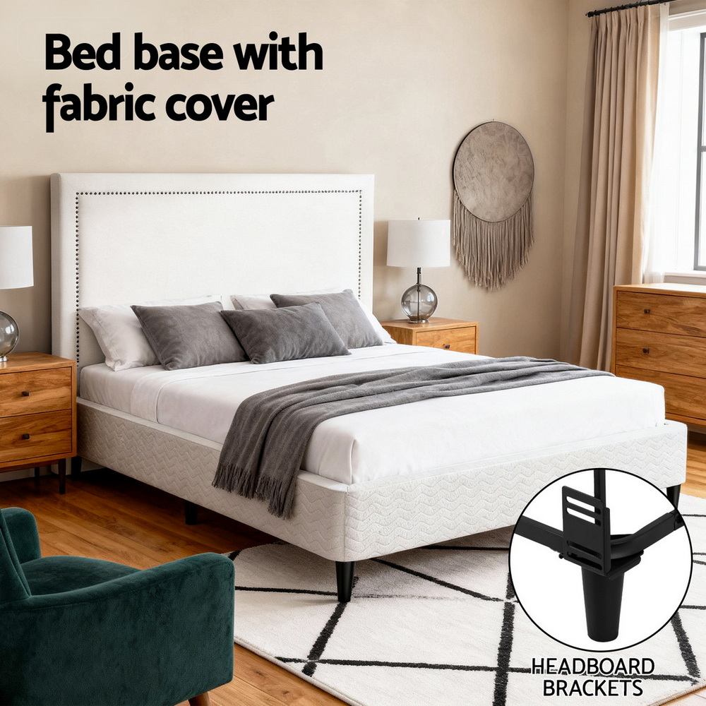 Artiss Queen Bed Frame with Headboard Platform Bed Base Grey Beige Fabric Metal โ image 4
