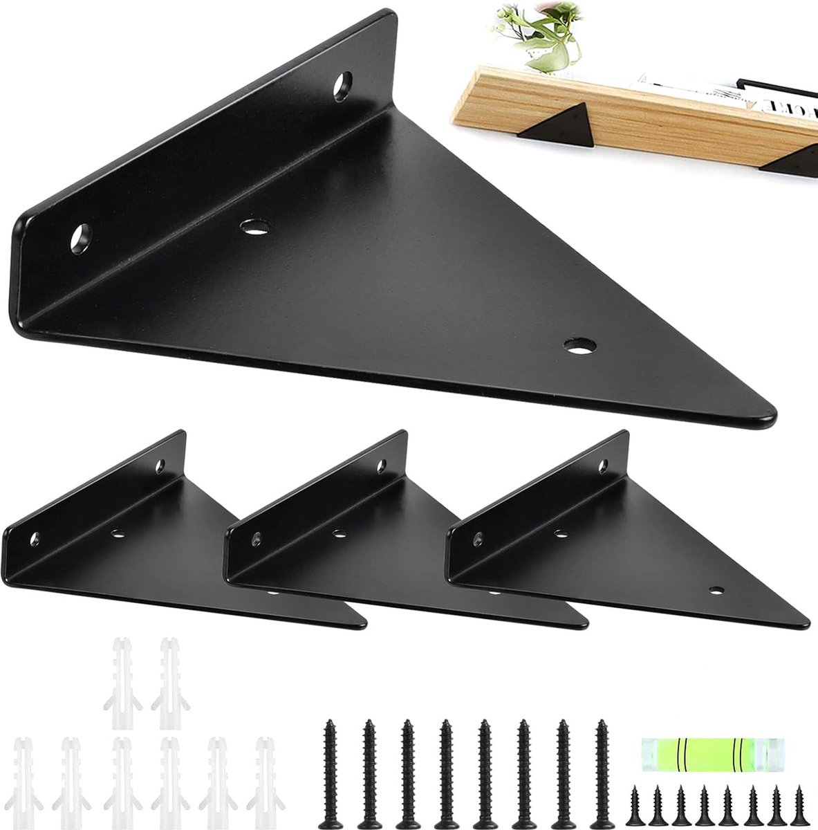 Shelf Brackets - 4 Pieces - Triangular Shelf Bracket - Wall Brackets - 80*100mm - Steel - Invisible - Triangular - Incl. Mounting Material - Floating Shelf