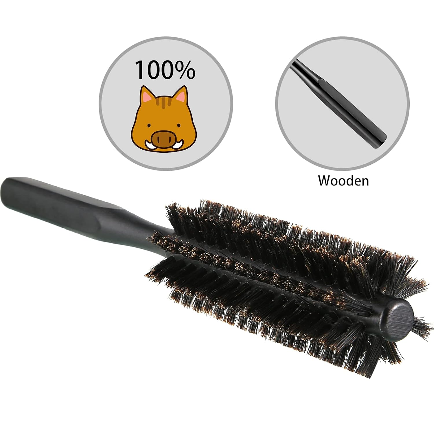 2 Pieces Thick Round Hair Comb Bristle Blow Drying Hairbrush Small Brush Short Hair Massage Comb Head Massage Round Brush Roll Hairbrush for Wet or Dry(Black) — image 4