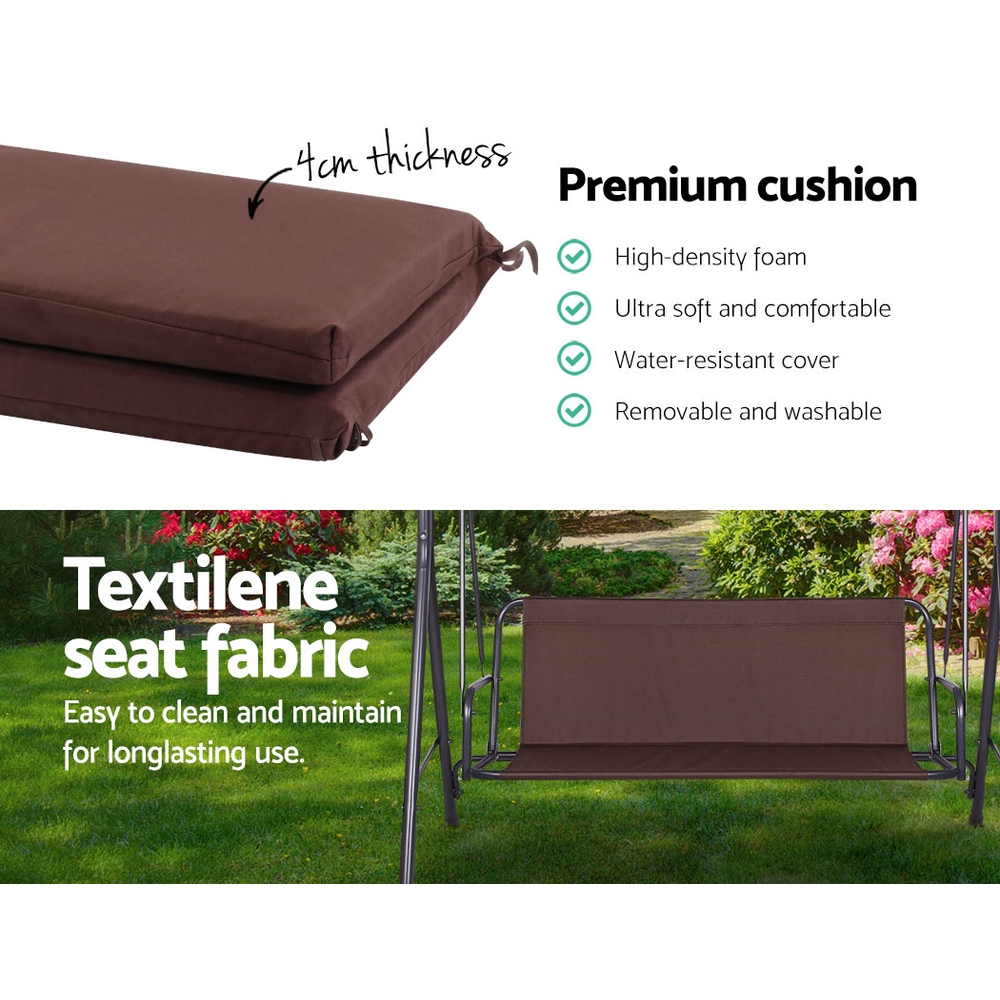 Gardeon Outdoor Swing Chair Garden Chair Bench Furniture Canopy 3 Seater Brown โ image 5