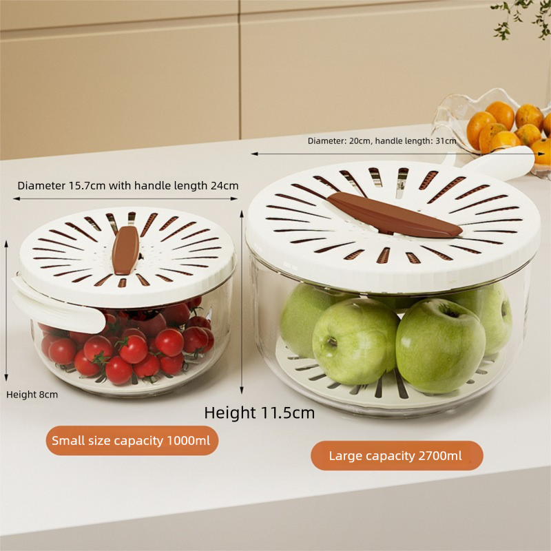 White large Multi-functional Fruit and Vegetable Washing Bowl with Lid and Hidden Handle Double-Layer Drainage Container for Refrigerator Storage and — image 5