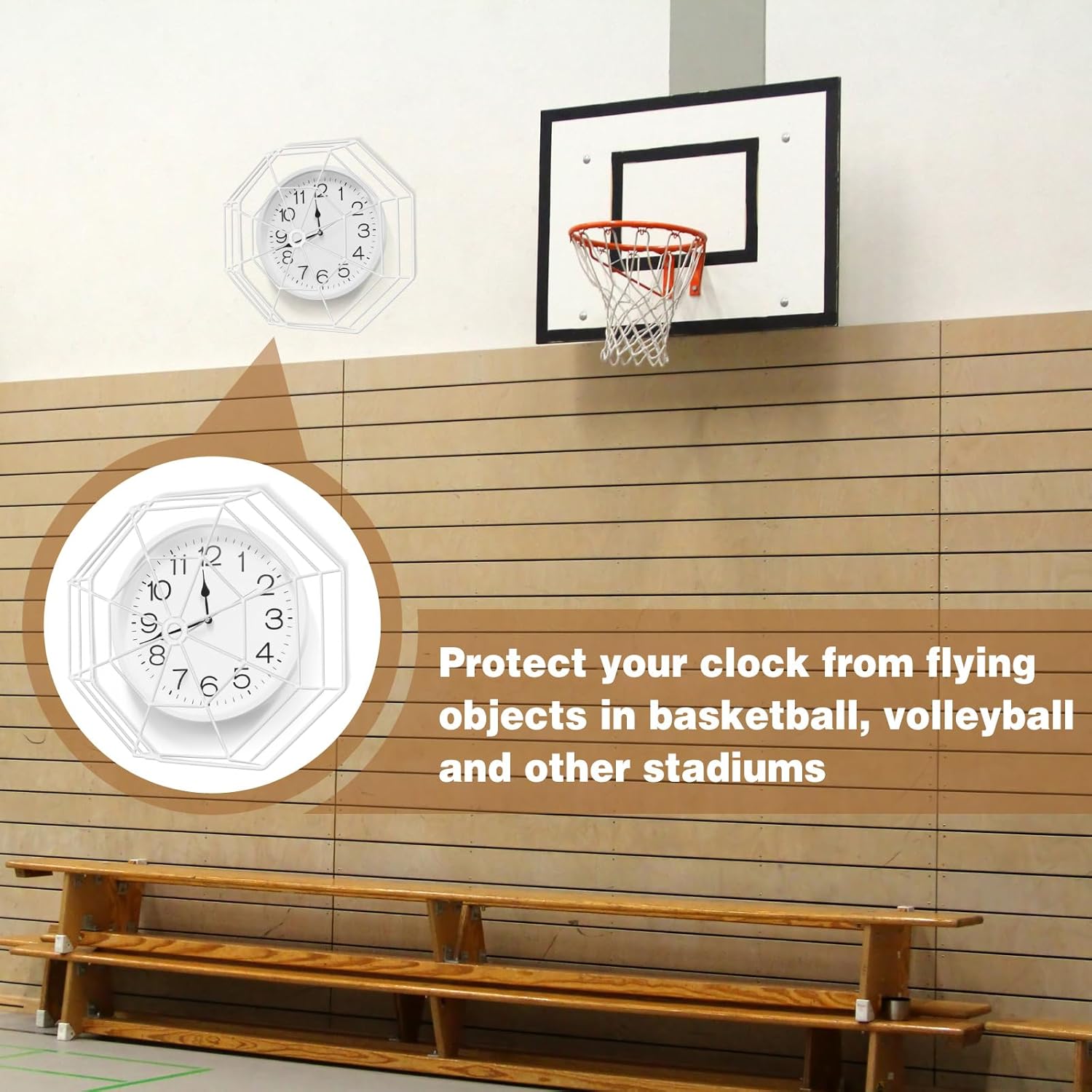 lulu Clock/Ball Damage Protector, Protective Coated Guard Device Safety Cover, 14.25 Inch Diameter, Iron, for Clock Damage Protector in The Gym — image 4