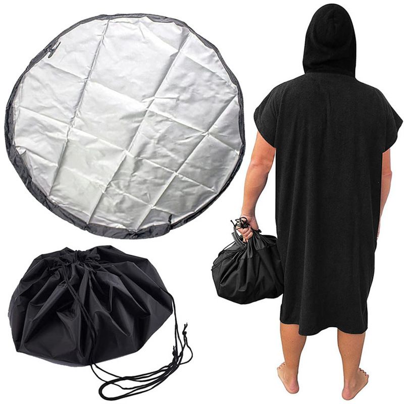 3-Piece Black Waterproof Drawstring Storage Bag and Changing Ground Mat Set for Wet Clothes – Swimwear Raincoat Storage Pouch, Dia 50CM & 90CM & 130CM, Outdoor — image 5