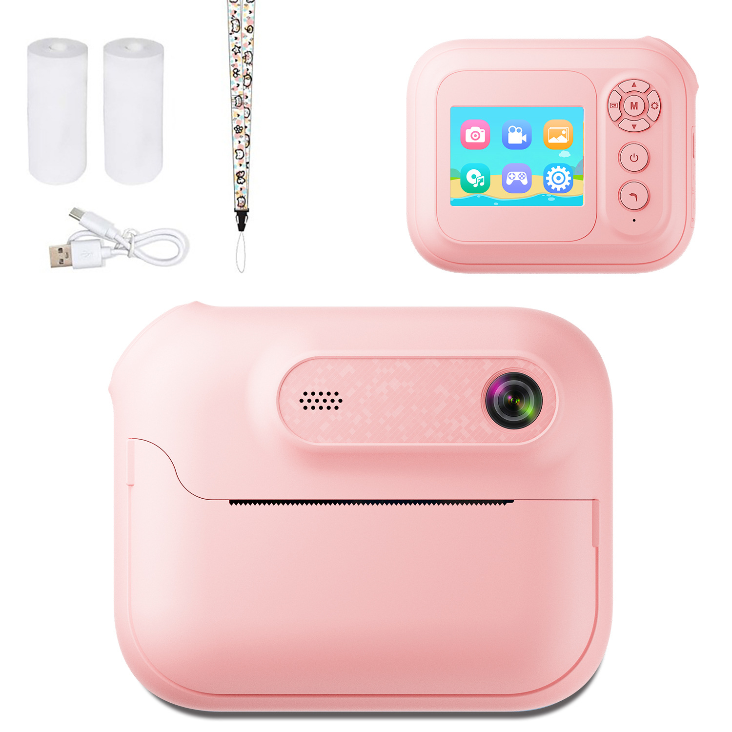 Kids Multi-Functional Camera Toy - Instant B&W Printing & Creative Stickers(pink)