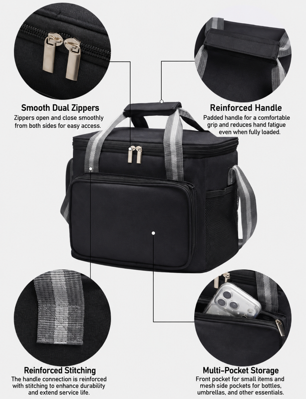 15L Oxford Thermal Lunch Bag, Portable Leakproof PEVA Liner Tote Bag, Waterproof Outdoor Picnic Camping Beach Lunch Cooler Bag for Food Storage, Keep โ image 6