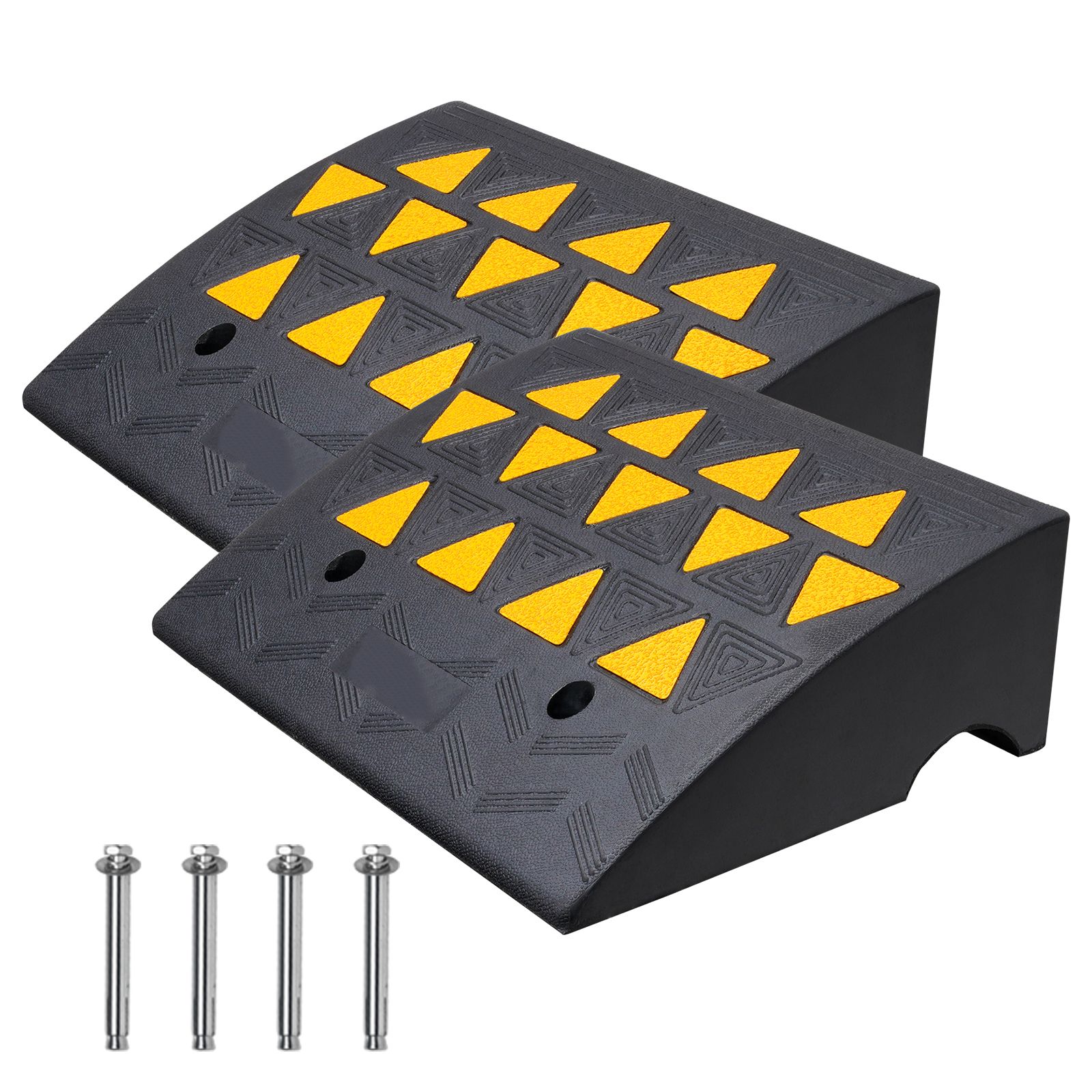 Rubber Curb Ramp 2 Pack, 15.2 cm Rise Height Heavy-Duty 15 tons Load Capacity Threshold Ramps, Driveway Ramps with Stable Grid Structure for Cars, Wheelchairs