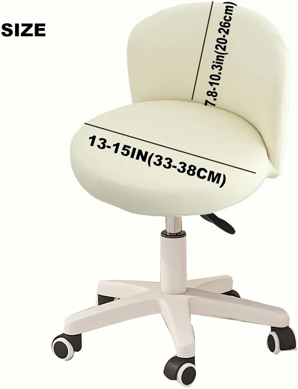 Round Back Chair Cover, Stretch Slipcover for Swivel Salon Vanity Stool, White 13-15 In β image 5