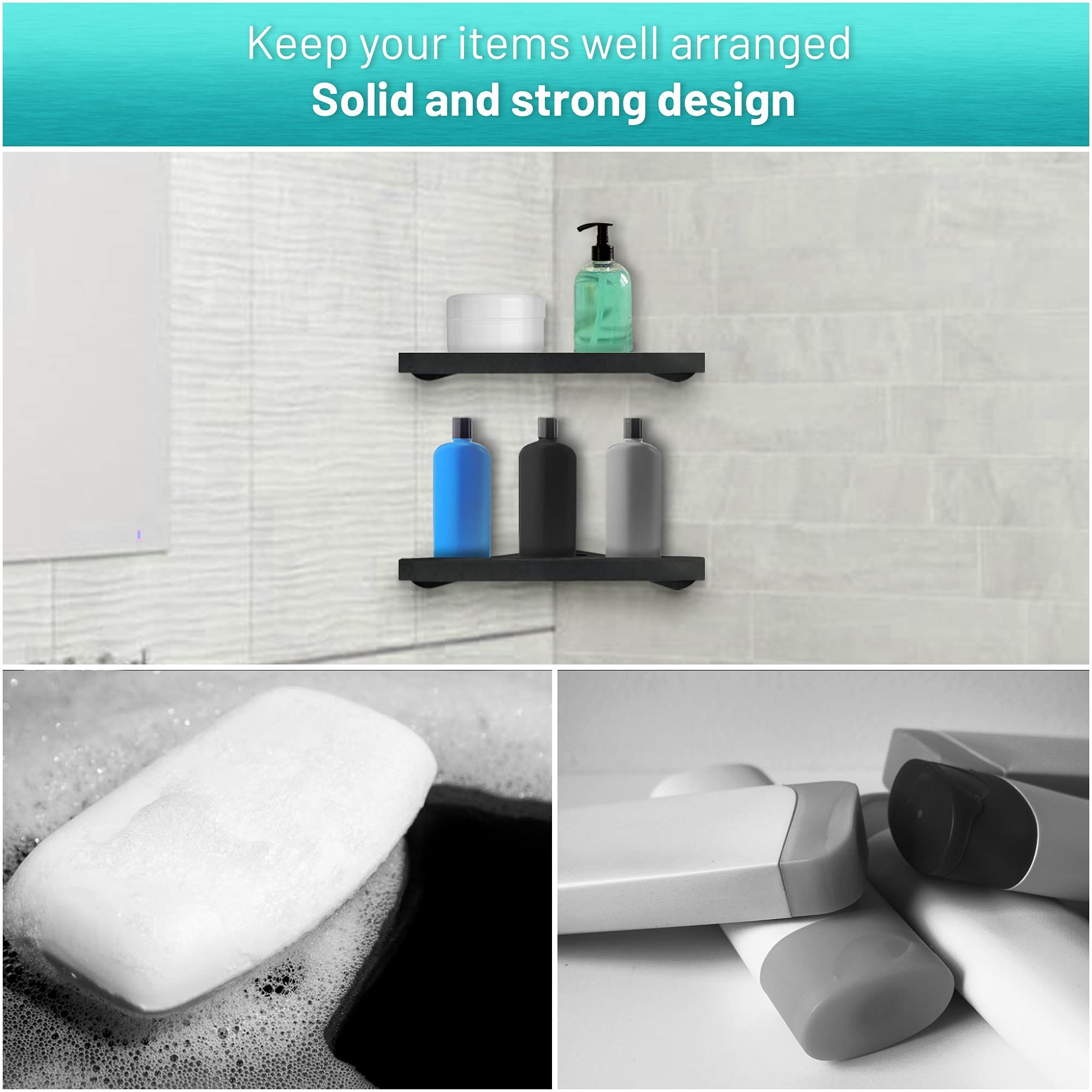 2 Pack Stainless Steel Modern High End Corner Design | Wall Mountable Shower Organizer | Holder Rack Shelf with no pole — image 5