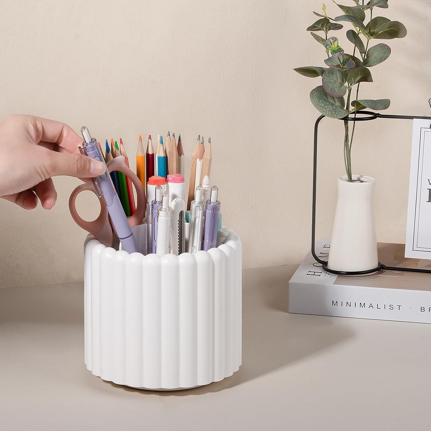 360° Rotating Pen Holder 7 Slots Desk Organizer Removable Pencil Cup Plastic Art Supplies and Accessories Desktop Storage Box Caddy for Office, School, Home — image 2