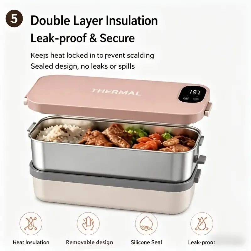 900ml Cordless Heating Lunch Box, 7200mAh Long Battery Life, Portable Meal Warmer (GREY) — image 6
