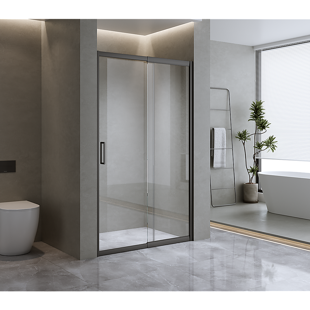 130-140cm Adjustable Wall to Wall Sliding Glass Shower Door in Black