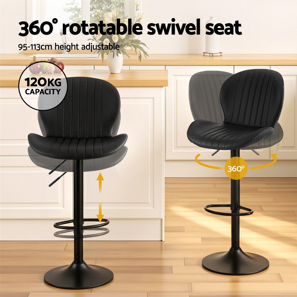 Artiss 4x Bar Stools Kitchen Swivel Gas Lift Counter Chair Shell Leather Black โ image 4