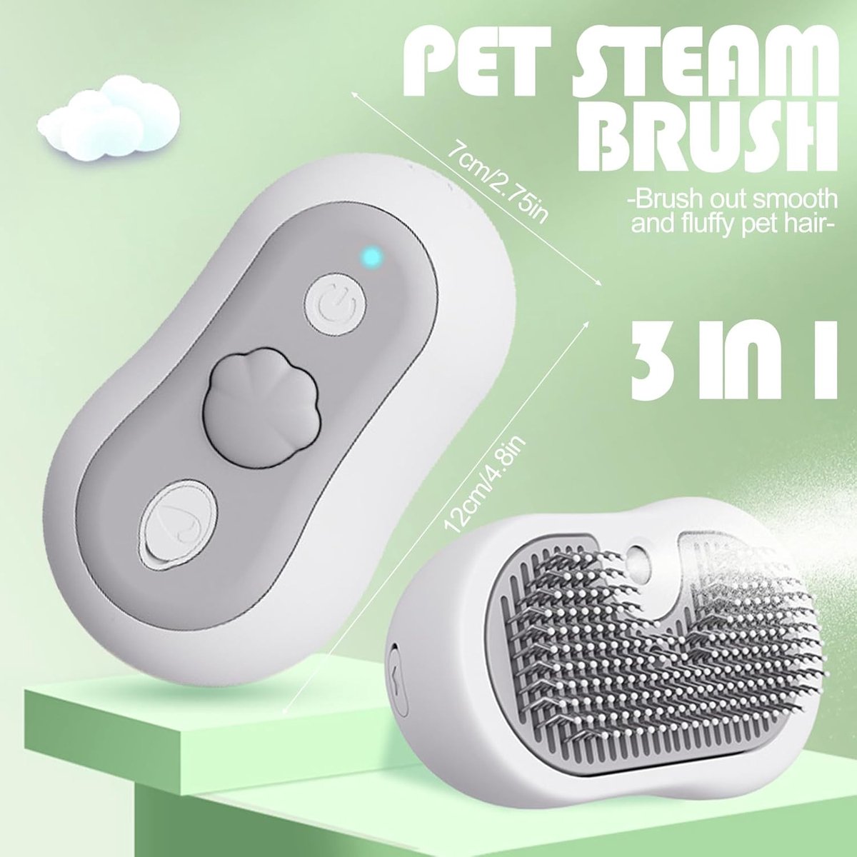 3-in-1 Steam Brush for Cats and Dogs - USB - Massage Comb - Hair Remover Brush - Dog Brush - Cat Brush with Water Reservoir and Release Button - Pet Grooming — image 2