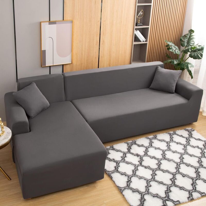 1 Piece Corner Sofa Cover with L Armrests and 1 Pillowcase, Stretch L Shape Cover, 90 to 140 cm — image 2
