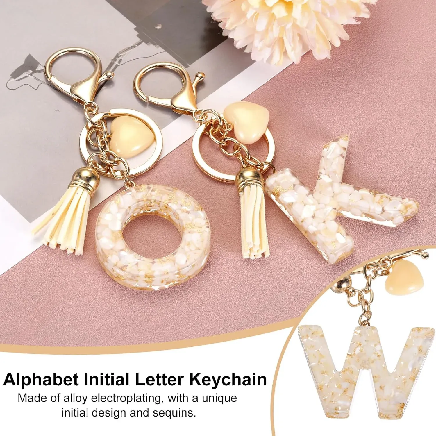 Letter W Initial Keychain with Tassel and Bead Charm for Women Girls Handbag Keys Accessory Gold Tone, Daily Comfort Use โ image 4
