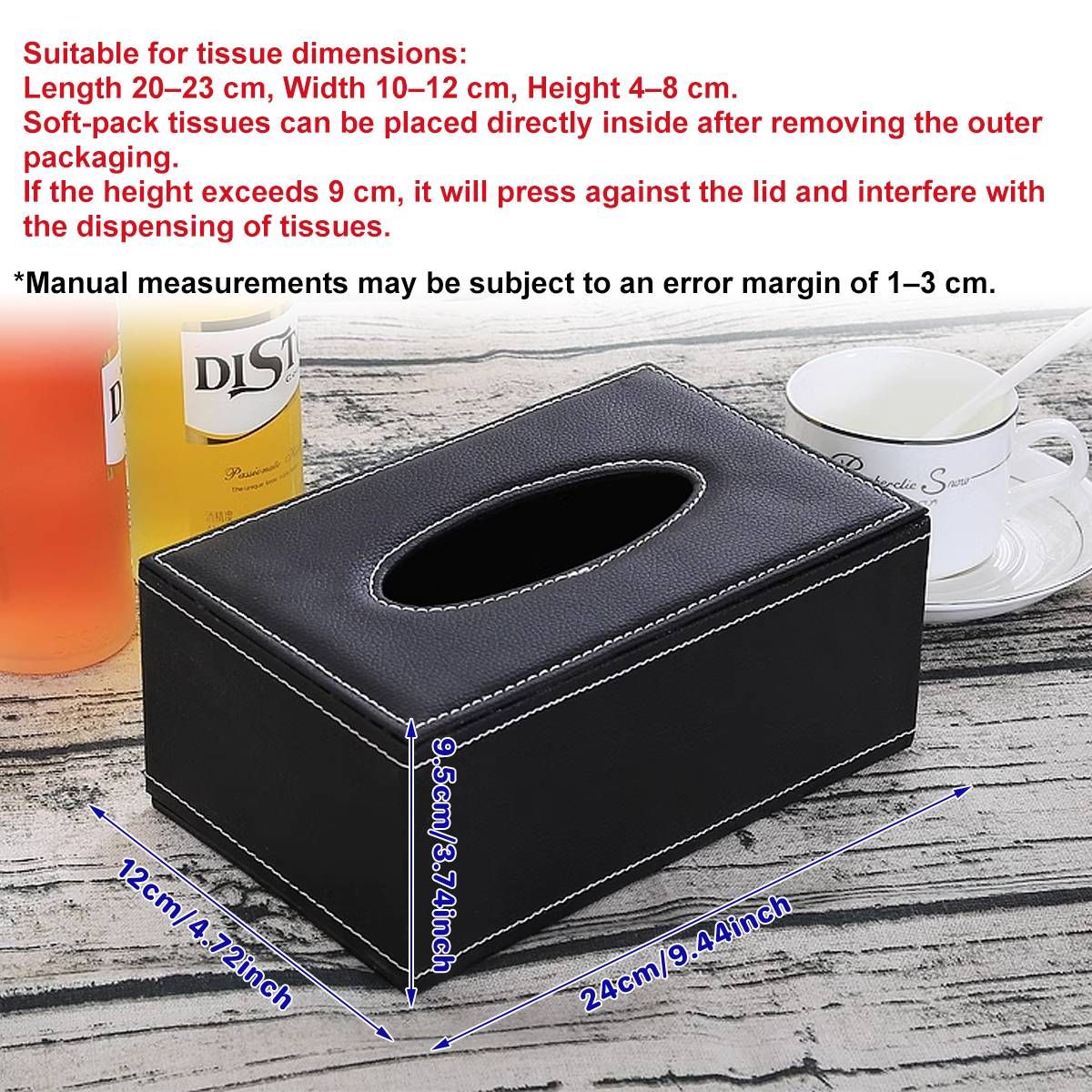 High-End PU Leather Tissue Box Holder for Hotel Home Office Decor Elegant Design - Black Woven Pattern — image 4