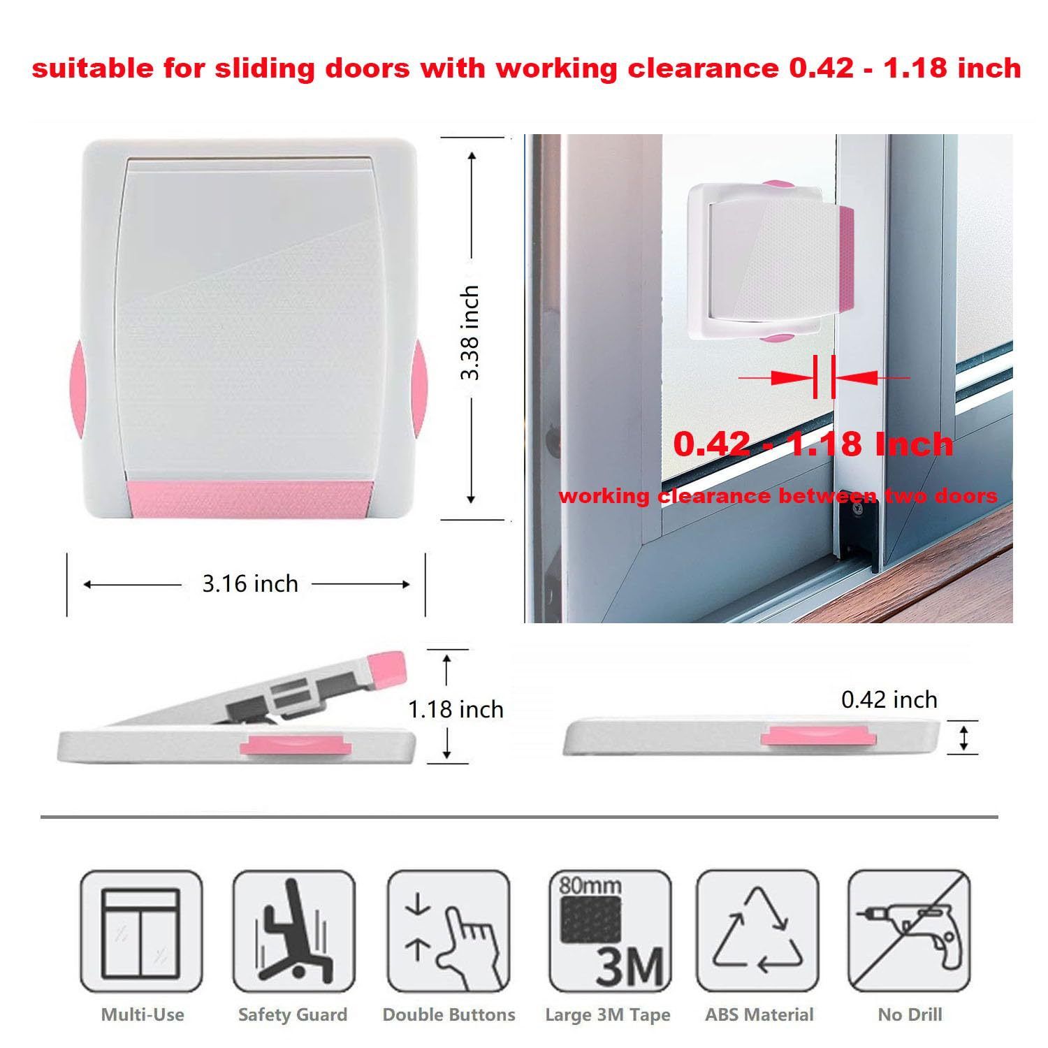 Sliding Door Lock, 4 Pack Child Safety Sliding Glass Door Lock for Sliding Glass Doors, Sliding Windows, Sliding Closet, etc. Easy to Installation Provides โ image 2