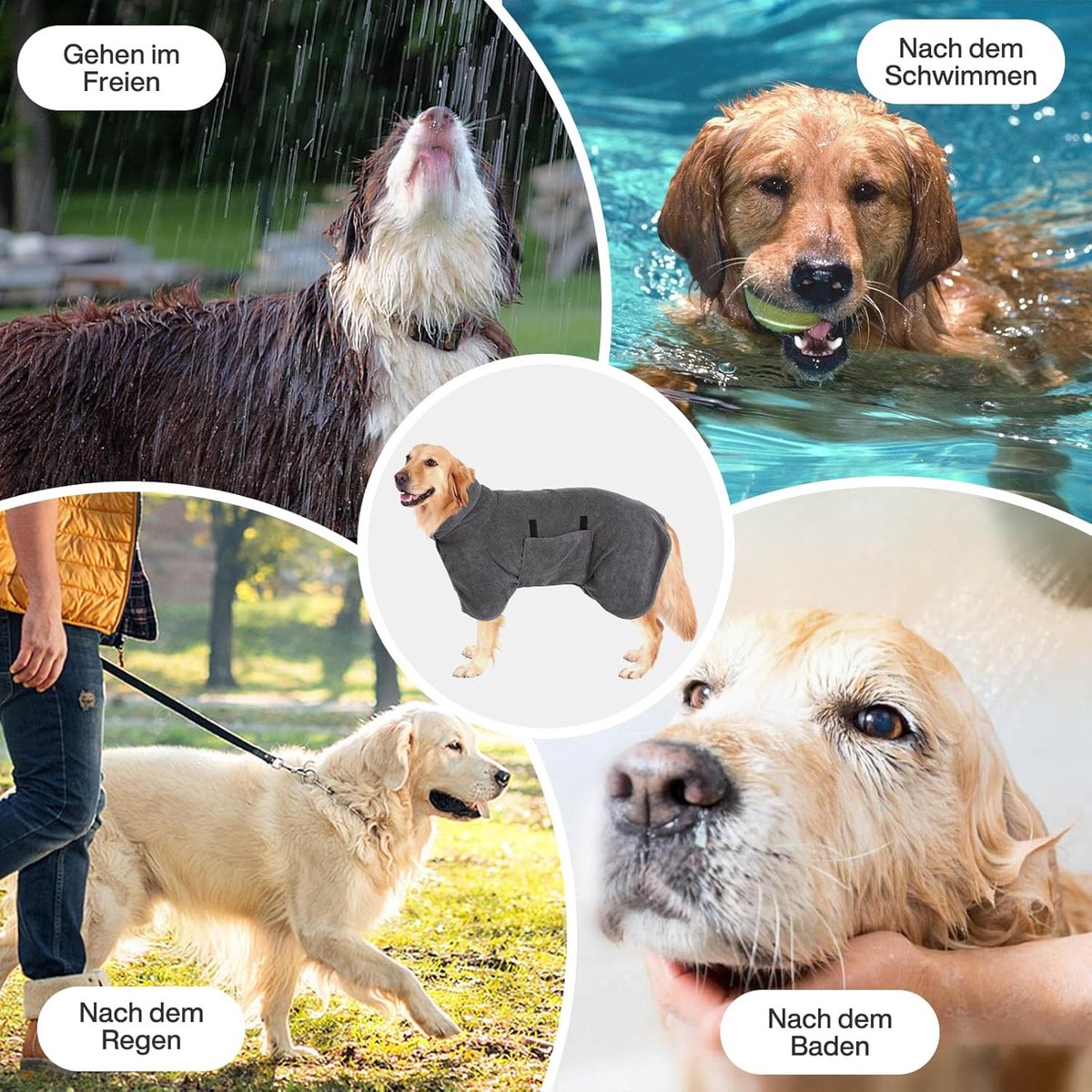 Dog bathrobe - Pet bath towel - Bathrobes for pets - Dog drying coat Bath towel - Dog towel - super absorbent dog towel - with Velcro - adjustable - for large โ image 3