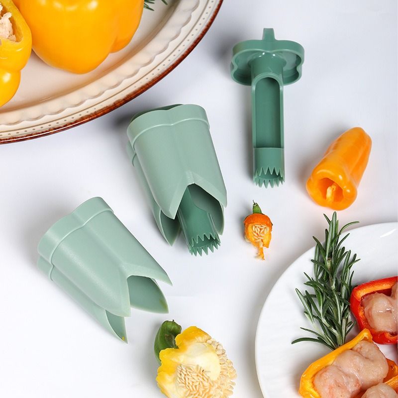 Dual-Size Bell Pepper Corer, ABS Plastic Chili Seed Remover, Household Vegetable Prep Tool—Green — image 2