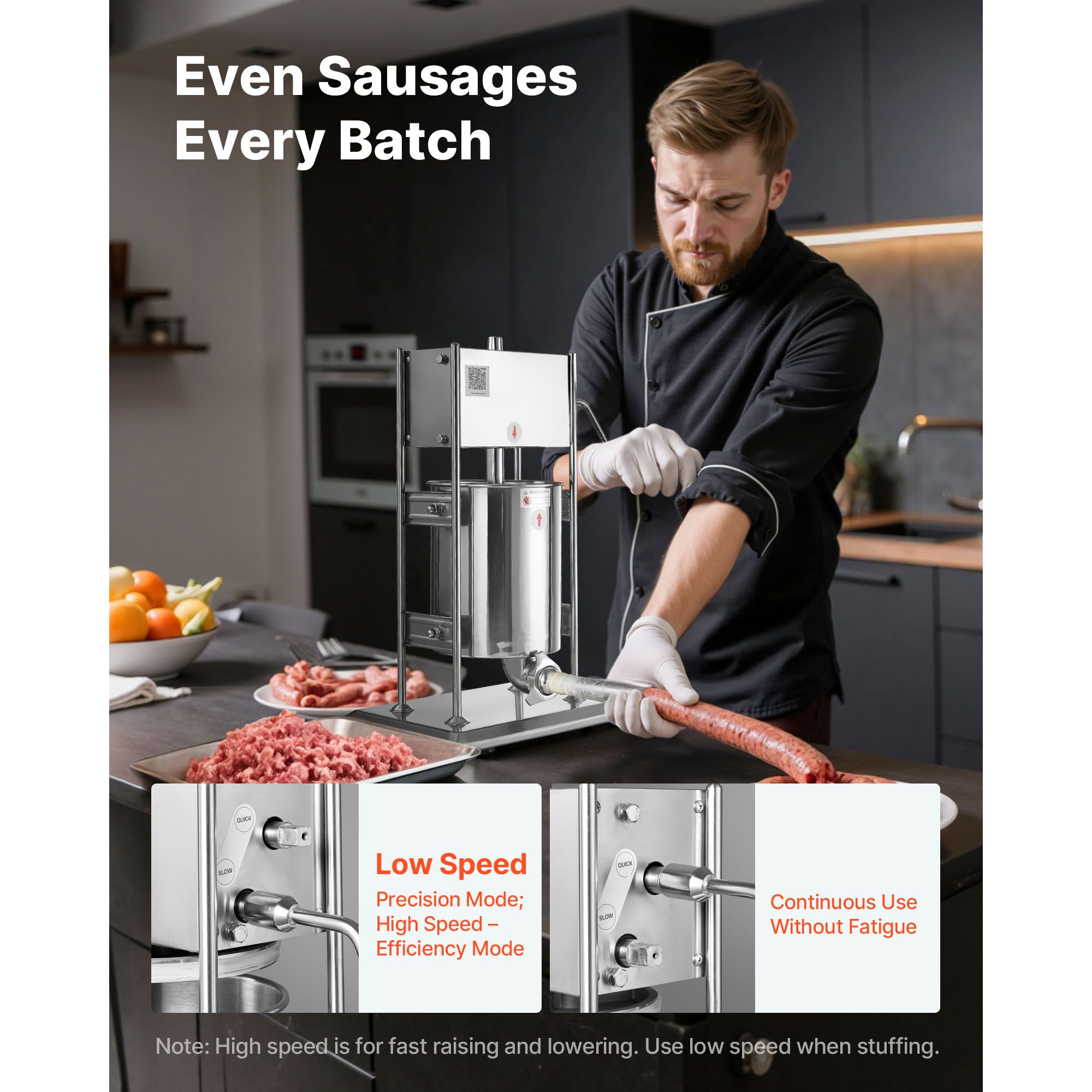 Manual Sausage Stuffer, 22 LBS / 10 L Vertical Meat Stuffer, Dual-Speed Sausage Casing Meat Filling Machine, Stainless Steel Heavy Duty Filler with 5 Stuffing — image 2