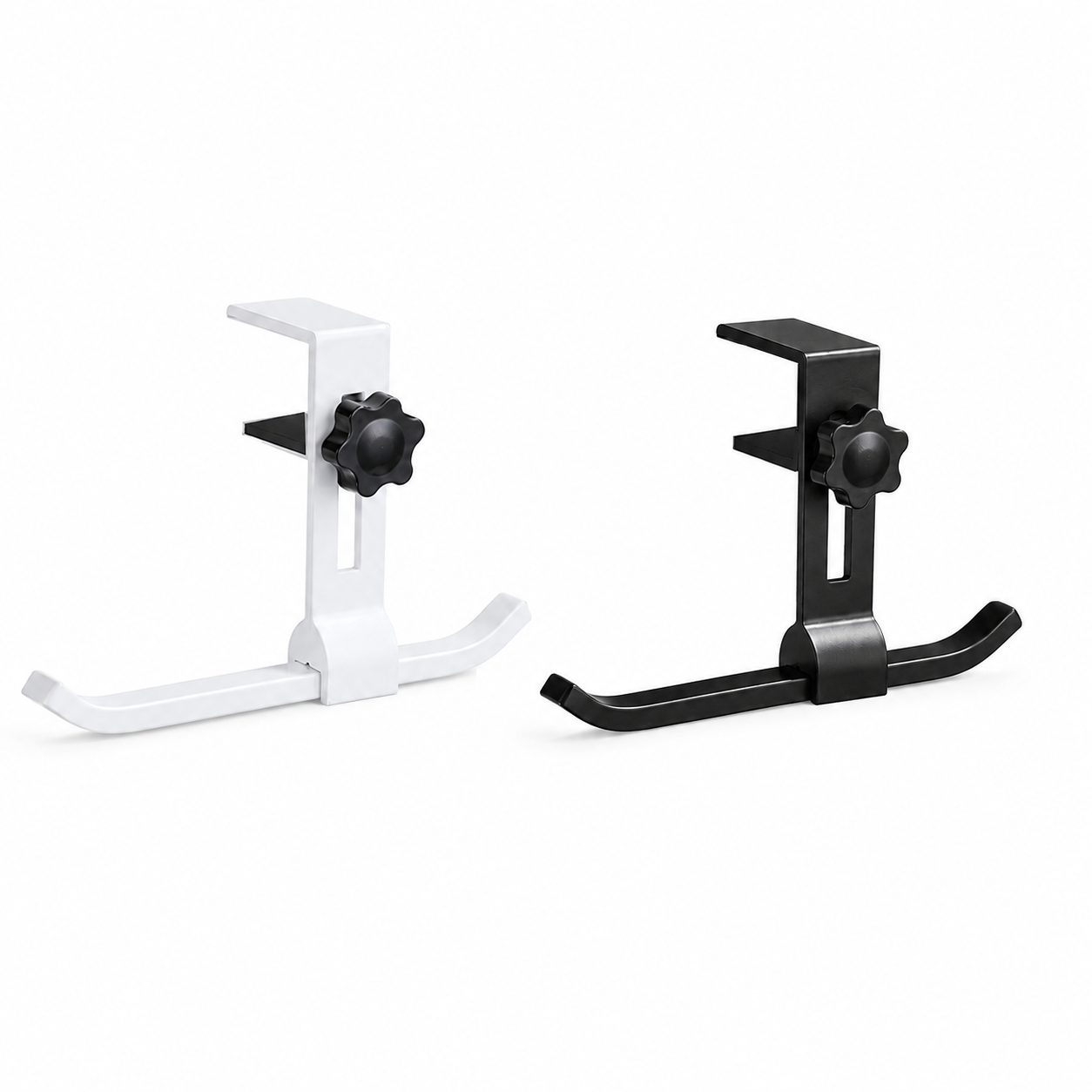 2 pack White and Black Aluminium Desk Edge Hook - Adjustable Clamp-On Bag Hanger For School And Office - Space Saving Storage Solution