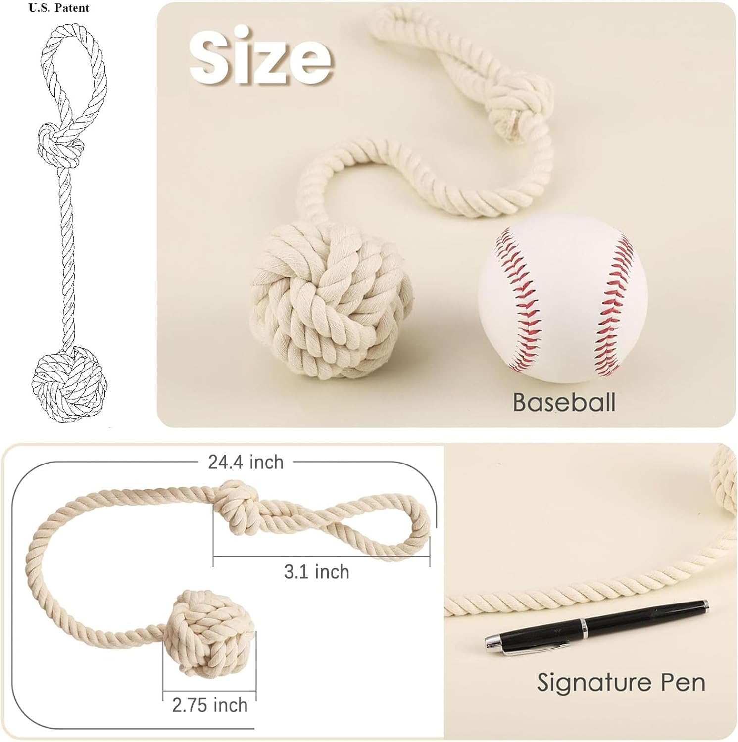 4 Pack Curtain Tiebacks - Heavy Duty Curtain Rope Tieback, Handmade Rural Decorative Curtain Holdbacks (Beige) — image 2