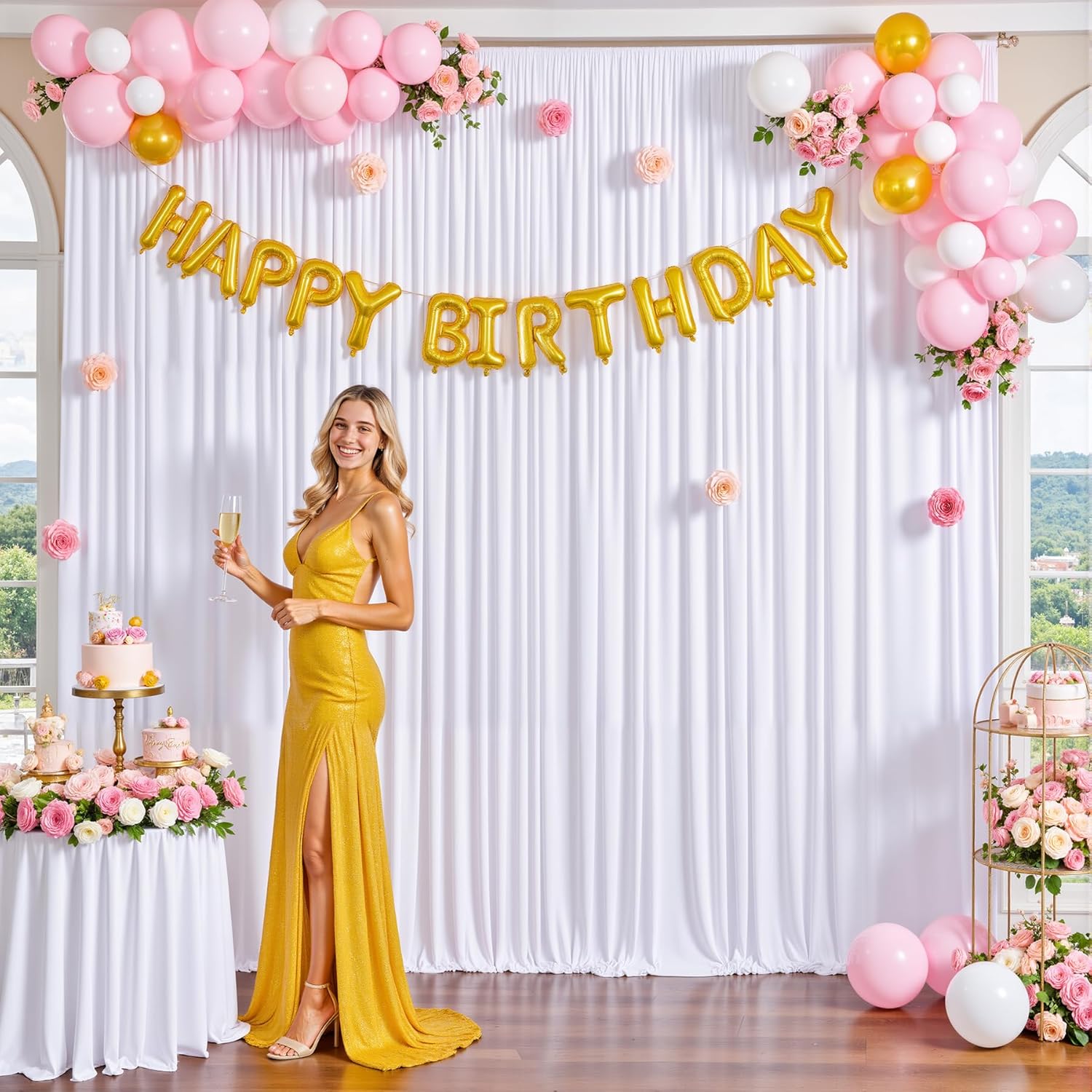 10x10 White Backdrop Curtain for Parties Wedding Wrinkle Free White Photo Curtains Backdrop Drapes Fabric Decoration for Baby Shower 5ft x 10ft,2 Panels โ image 2