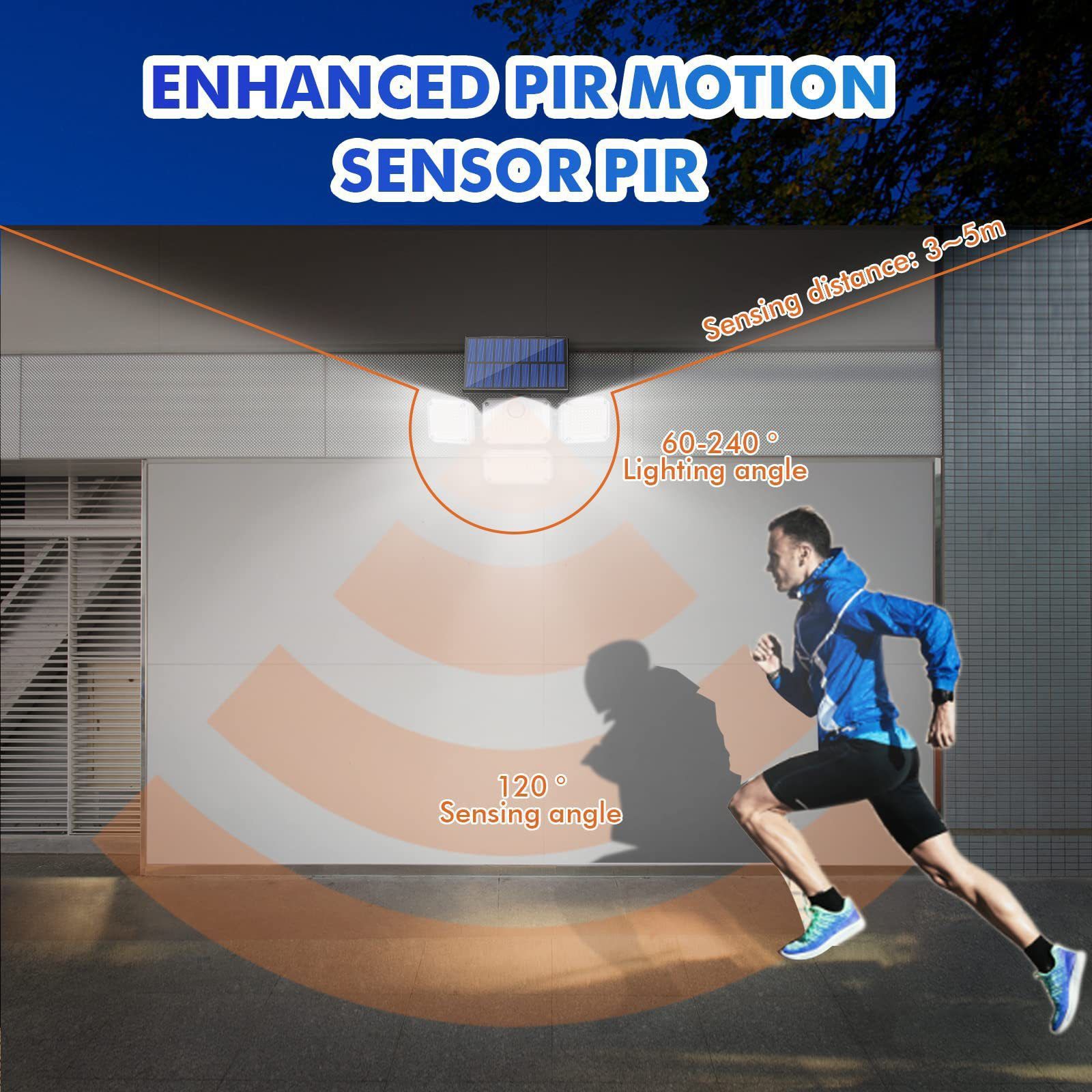 Brighten your outdoors with this four-head solar motion sensor wall light, featuring 333 super-bright LEDs, adjustable panels, and a separate solar — image 3