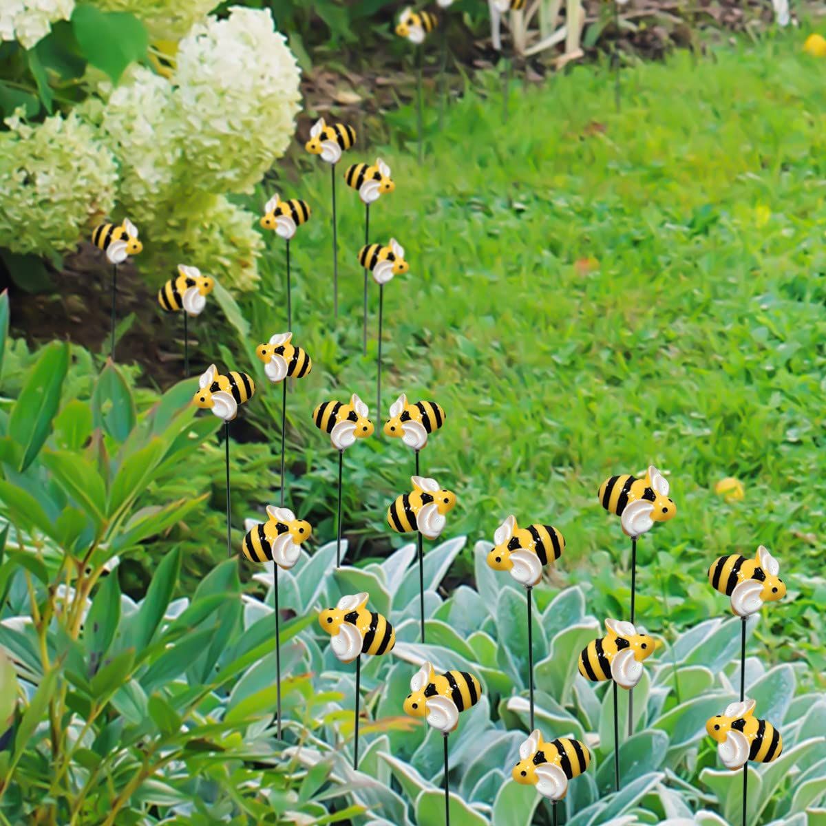 10Pcs Bee Garden Stakes Decor Metal Yard Art Ornaments Front Yard Art Stick Floral Picks Spring Summer Resin Yellow — image 3