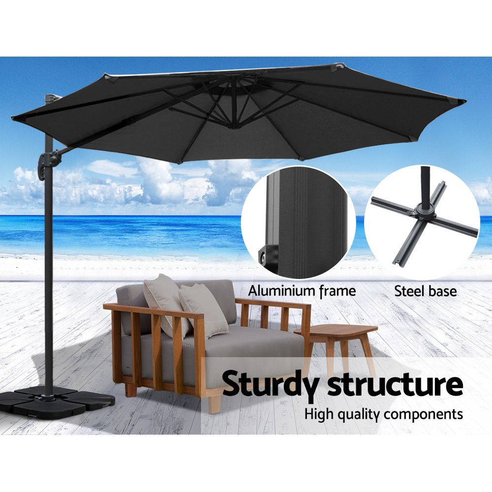 Instahut 3m Outdoor Umbrella w/Base Cantilever Beach Roma 360 Degree Tilt Black โ image 6