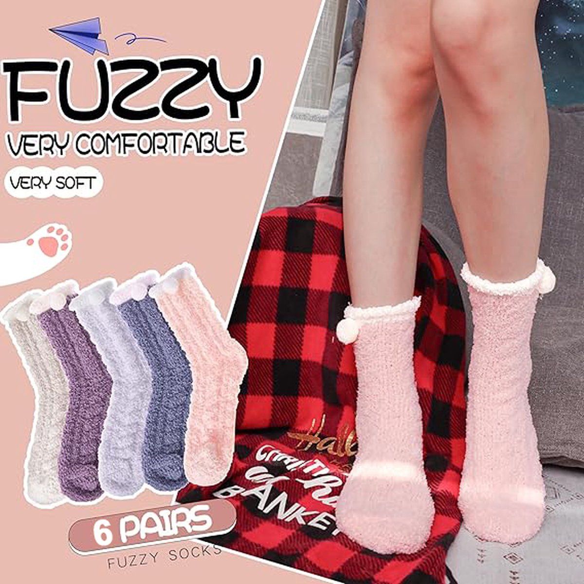 House Socks - 6 Pairs - Women's House Socks - Anti-Slip Socks - Fleece Socks - Thick Socks - One Size - 35-40 - Thick - Bed Socks - Fluffy Socks — image 3