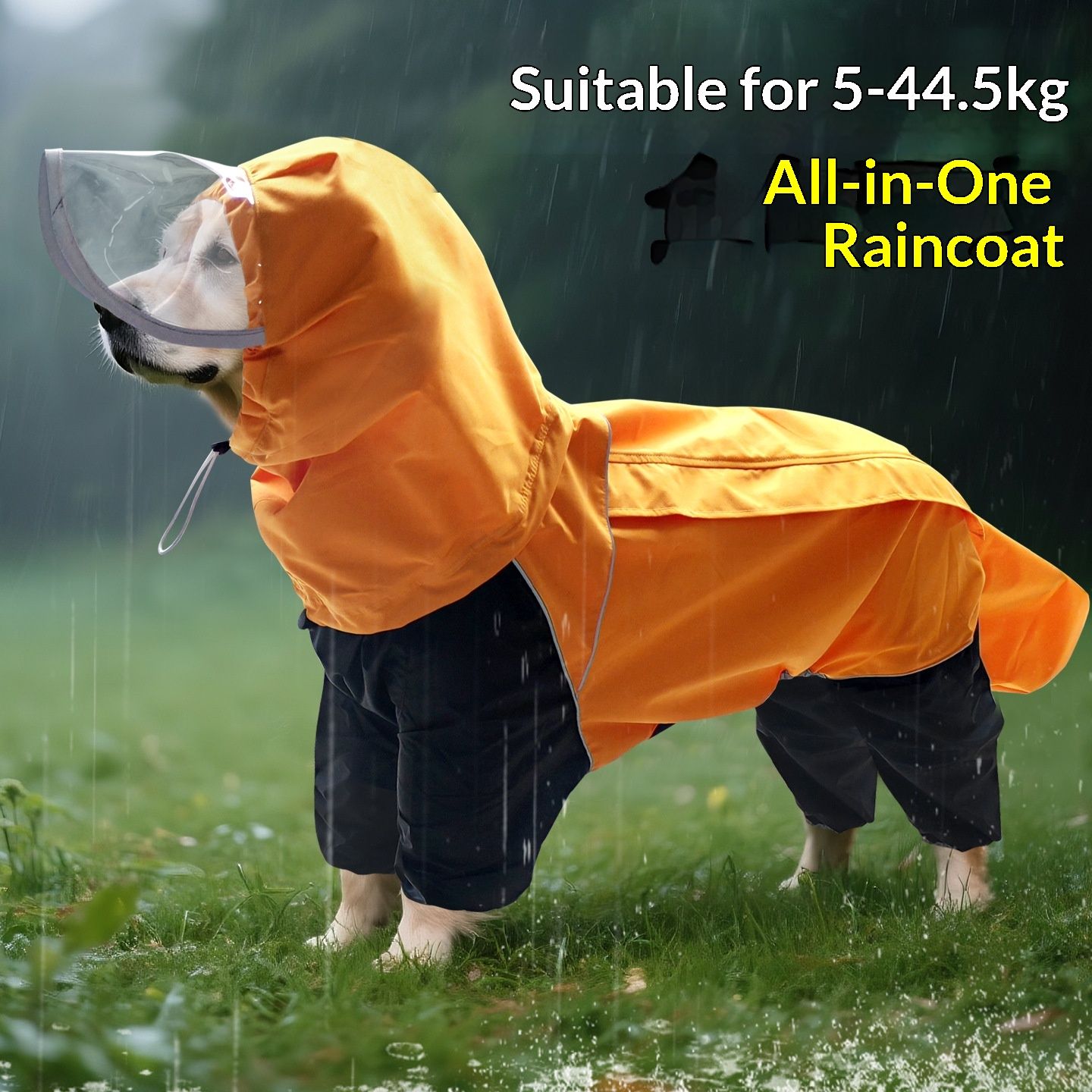 Dog Hooded Raincoat, Golden Retriever Rain Jacket Poncho Waterproof Clothes with Hood Breathable Four Legs Rain Coats for Large Huge Dogs Orange — image 4