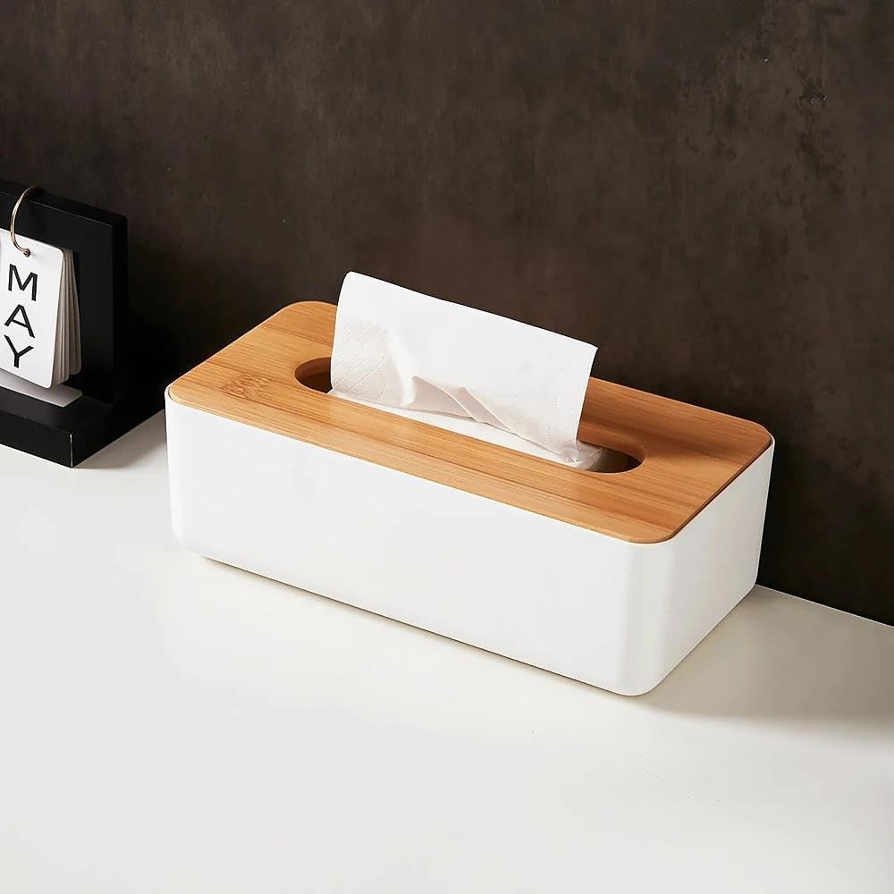 Tissue Box Holder with Bamboo Lid for Bathrooms, Bedrooms and Living Rooms, Refillable Rectangular Organiser for Paper Tissues, Black โ image 4