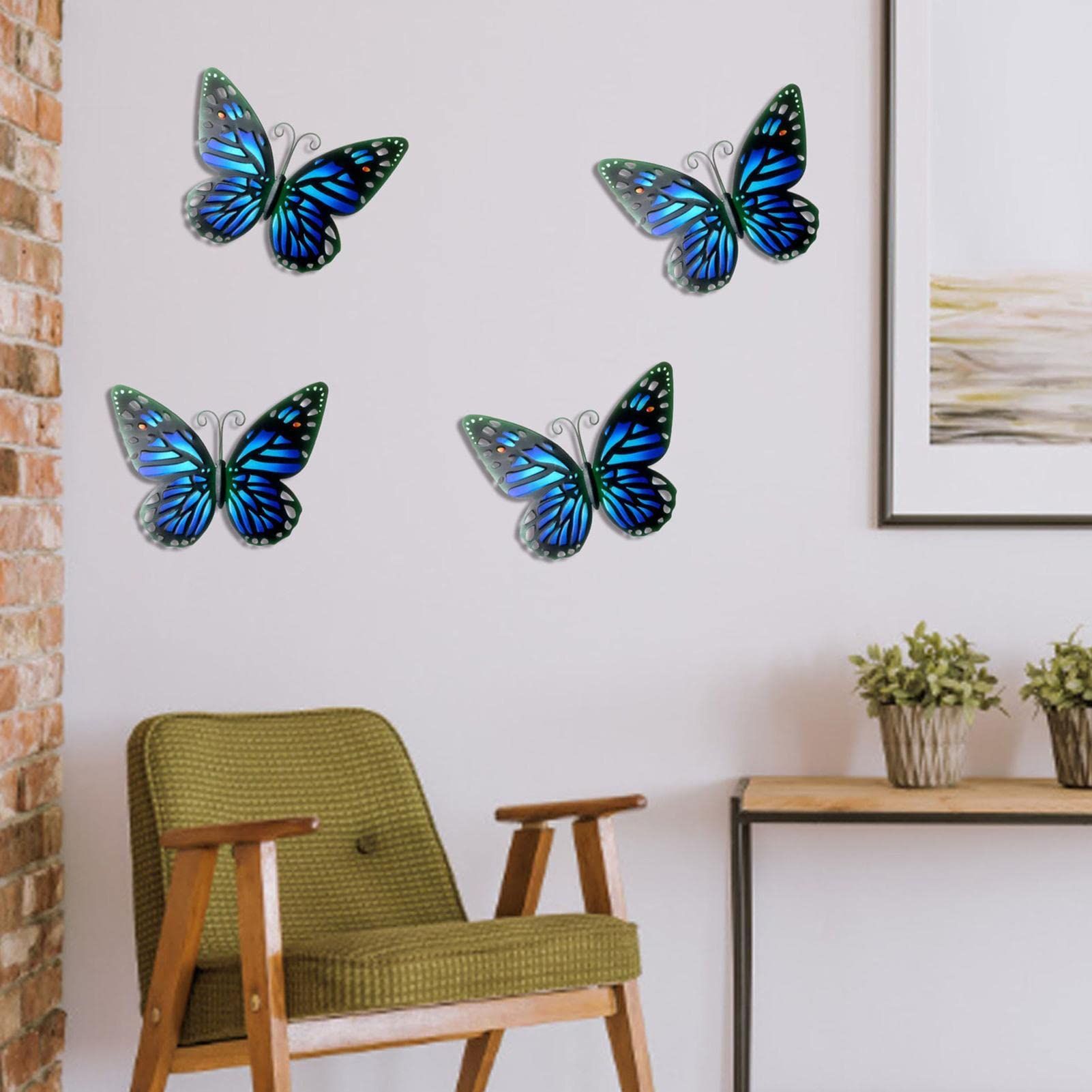 4pcs Metal Butterflies | Iron Hanging Decorations Wall-Mounted - Wall Art Sculpture for Garden Yard Decoration Outdoor Indoor โ image 3