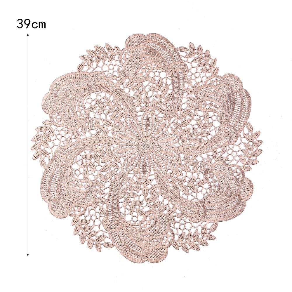 Embroidered Heat Insulation Placemat 6-Pack - Hollow Round PVC Table Mat with Lace Design - Anti-Slip Oil Proof Dining Mat for Kitchen Restaurant - Silver 39cm โ image 2