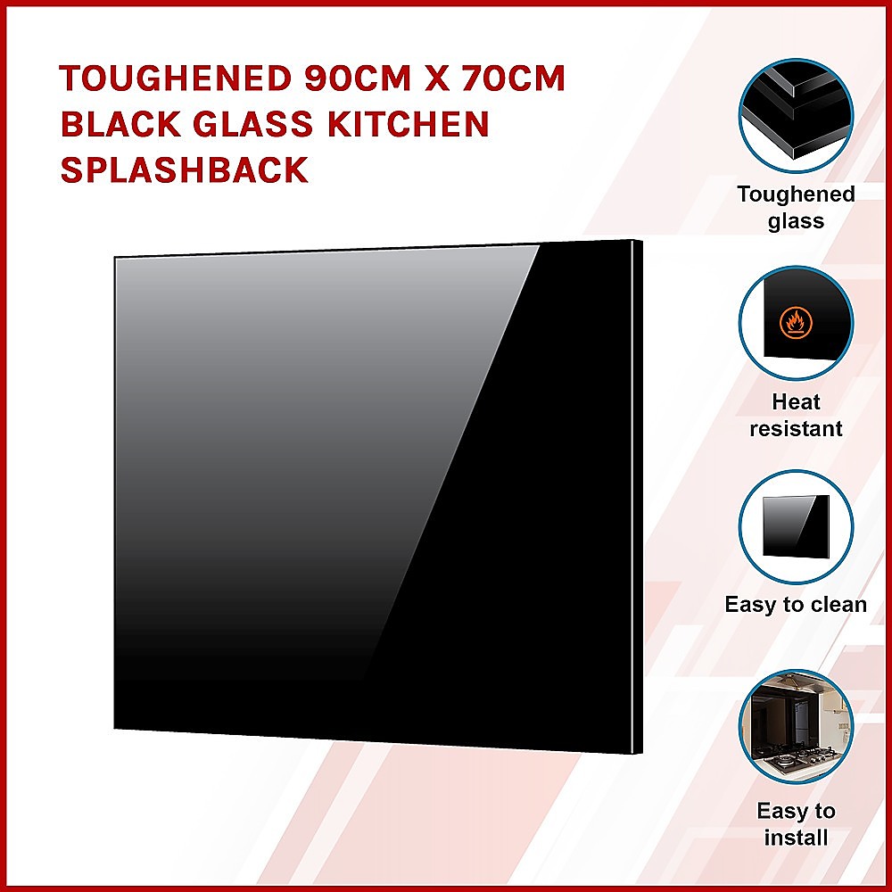 Toughened 90cm x 70cm Black Glass Kitchen Splashback โ image 3