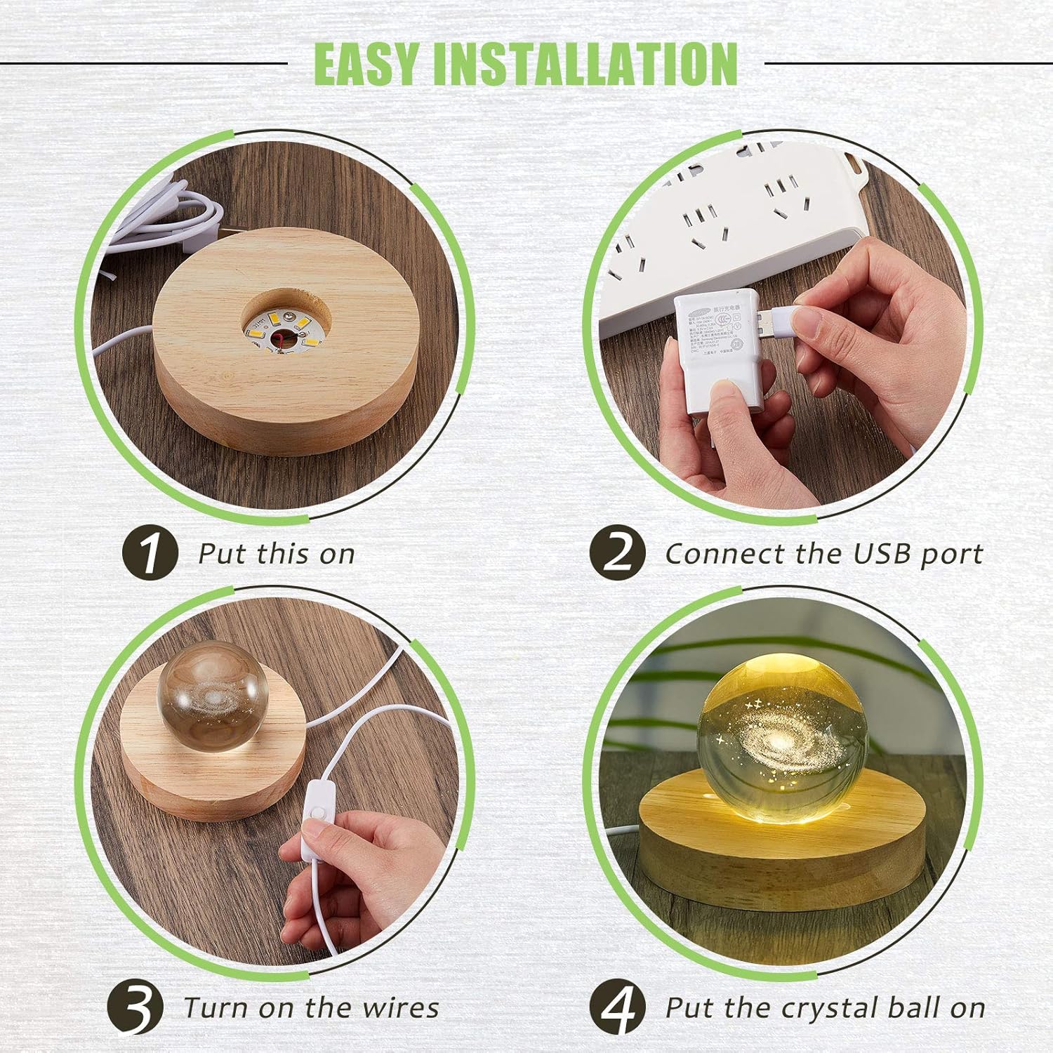 8 Pcs Wooden LED Display Base Lighted Base for Crystal Art Wood Display for Glass Art 3D Crystal Warm Light(Round Surface Style) โ image 4