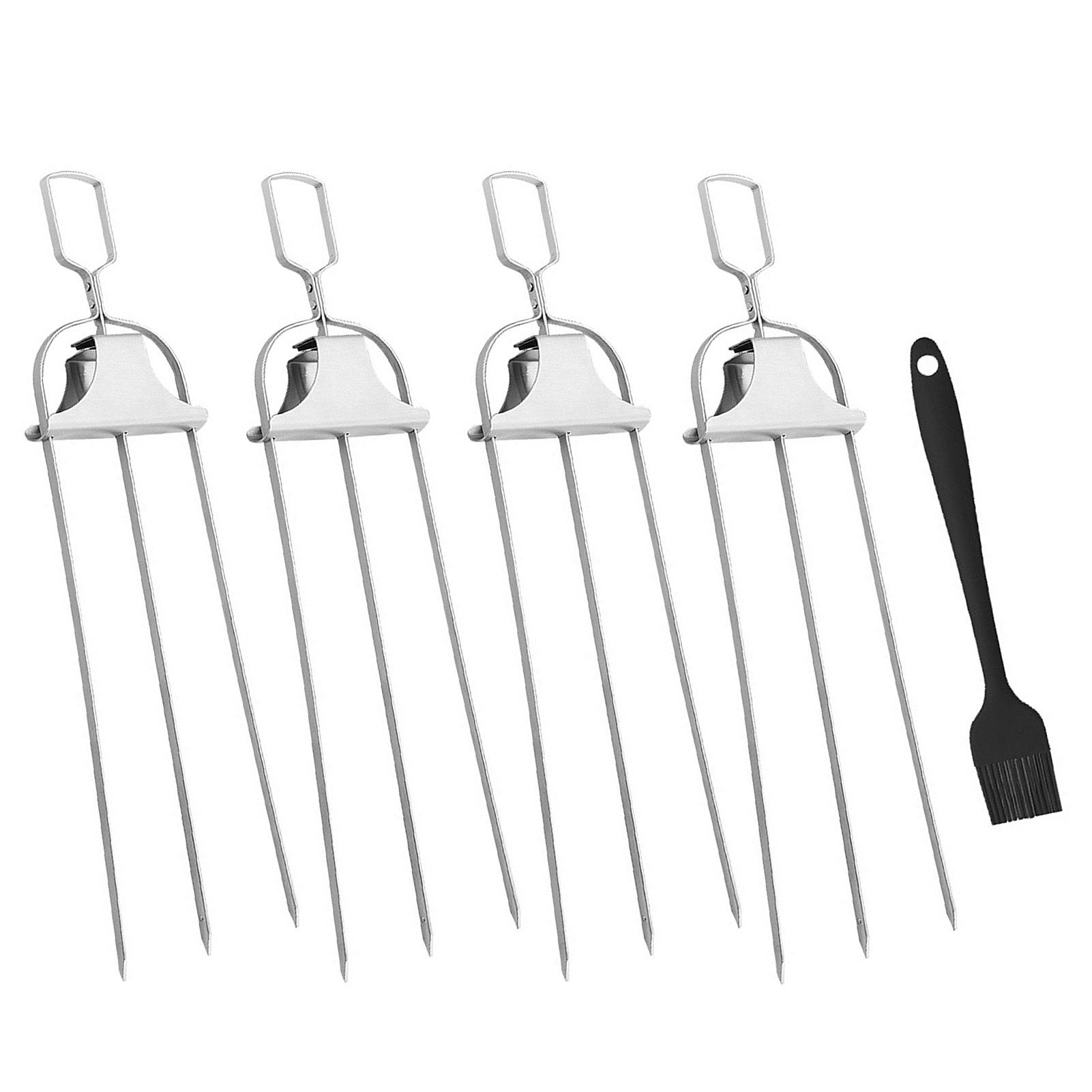 Skewers for kabobs,4-PCS 14 Inch 3-Prong Kabob Skewers for Grilling,Stainless Steel Skewer,With Push Bar Reusable Metal Skewer,Kabob Sticks,Perfect For
