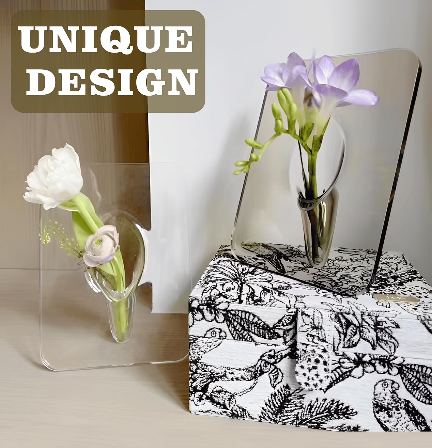 Clear Acrylic Photo Frame Vase - Modern Style Decorative Vase for Office Bookshelf Bedroom Living Room - Unique Home Decor Piece — image 6
