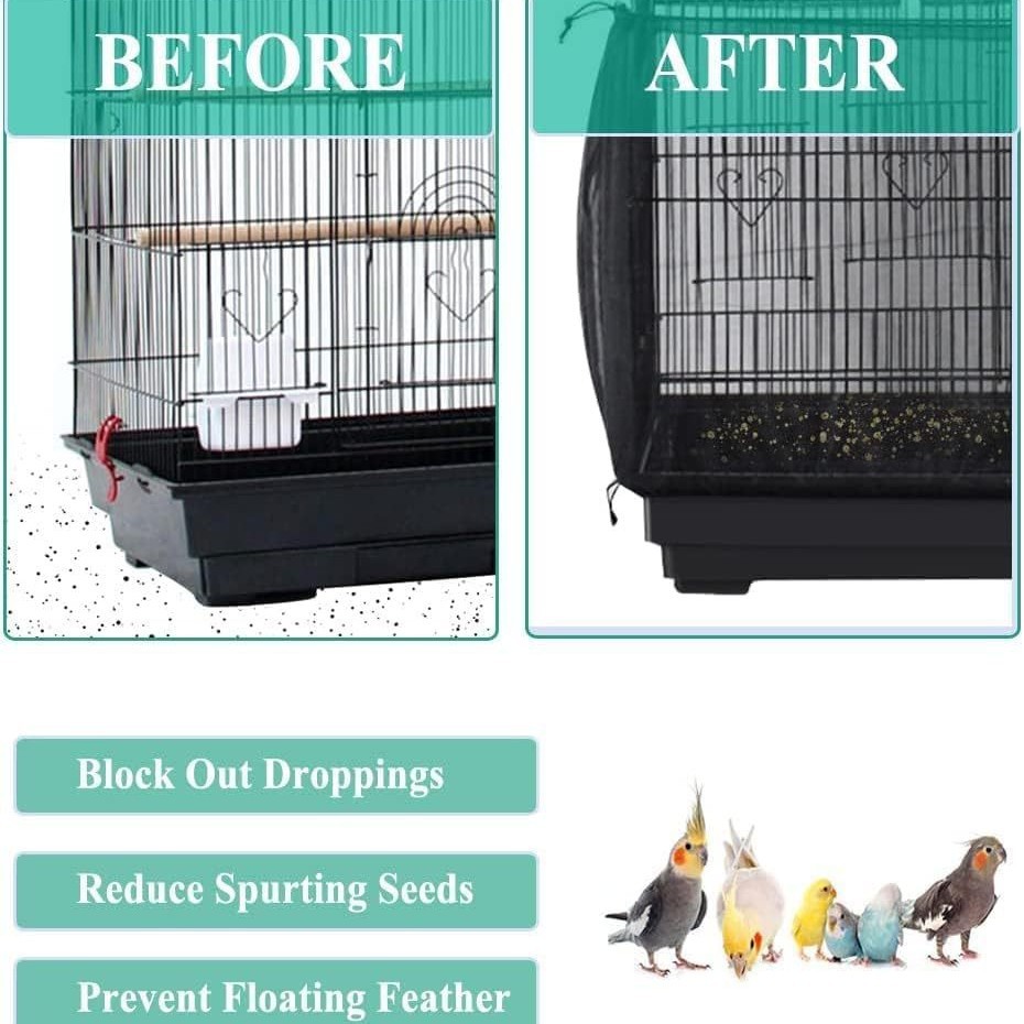 S White Star【Height 17, Circumference 110】 Large Bird Cage Seed Catcher Net Cover - Adjustable Mesh Guard Splash-Proof Dust Cover for Indoor Outdoor — image 3
